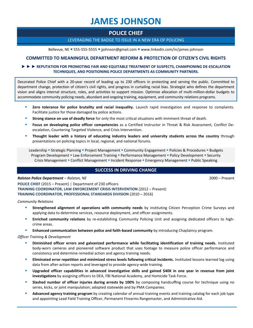 Police Chief Resume Sample 1 police chief resume