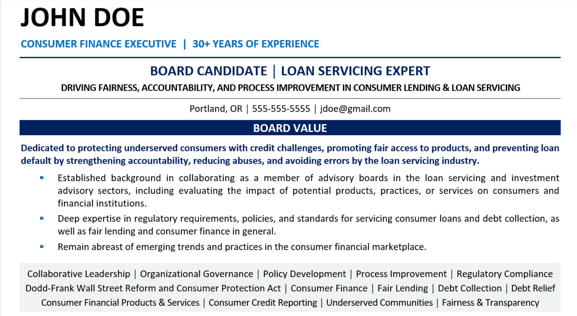 Board of directors resume Writing Service