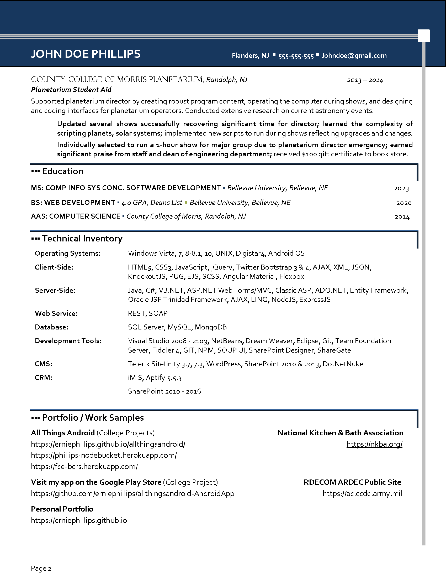 Sample Web Developer Resume