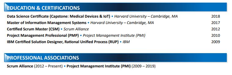 CIO Resume Education and Qualification