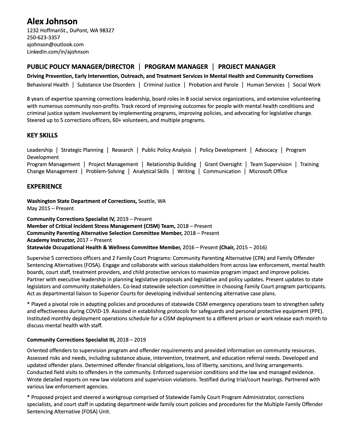 Federal Resume Sample