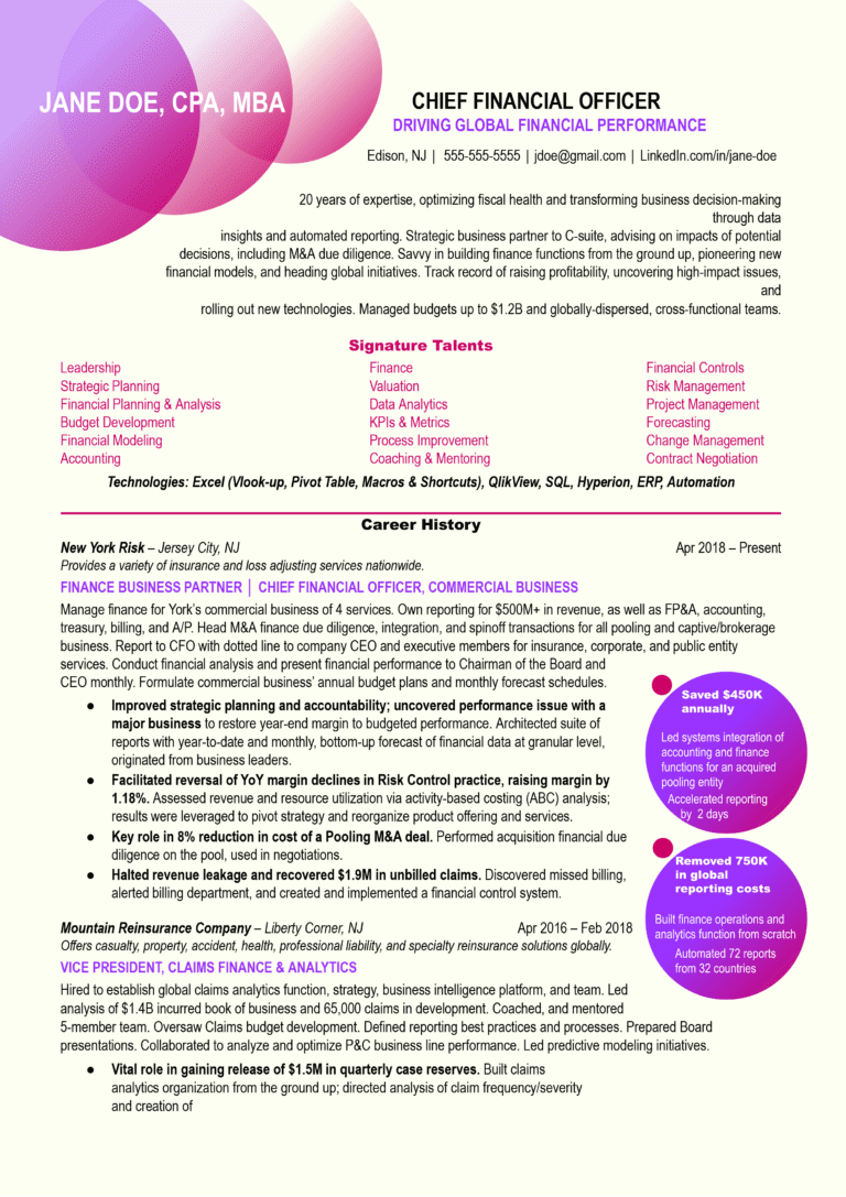 Chief Financial Officer CFO Examples - Cfo Resume Sample 768x1087 