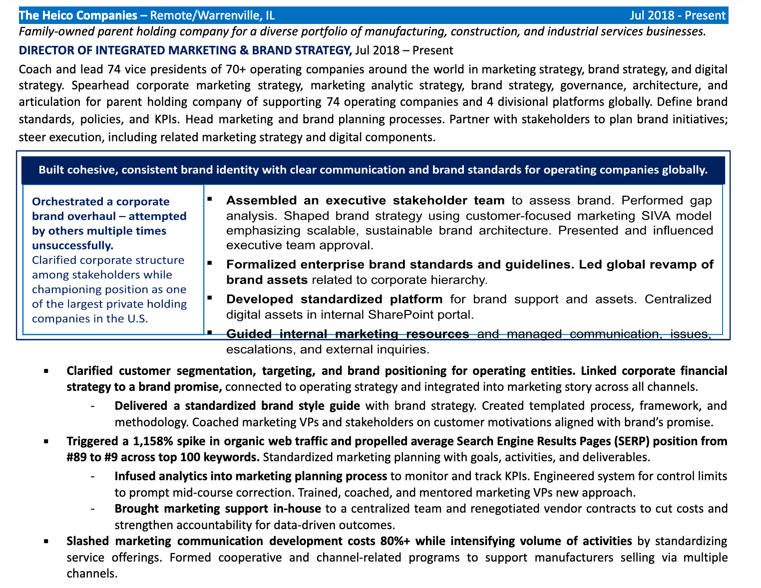 CMO Resume Work Experience Section