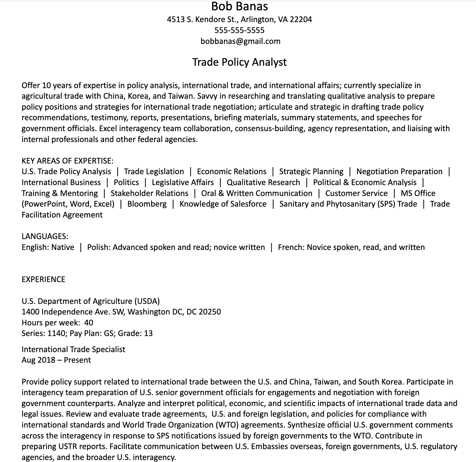 Federal Resume Sample