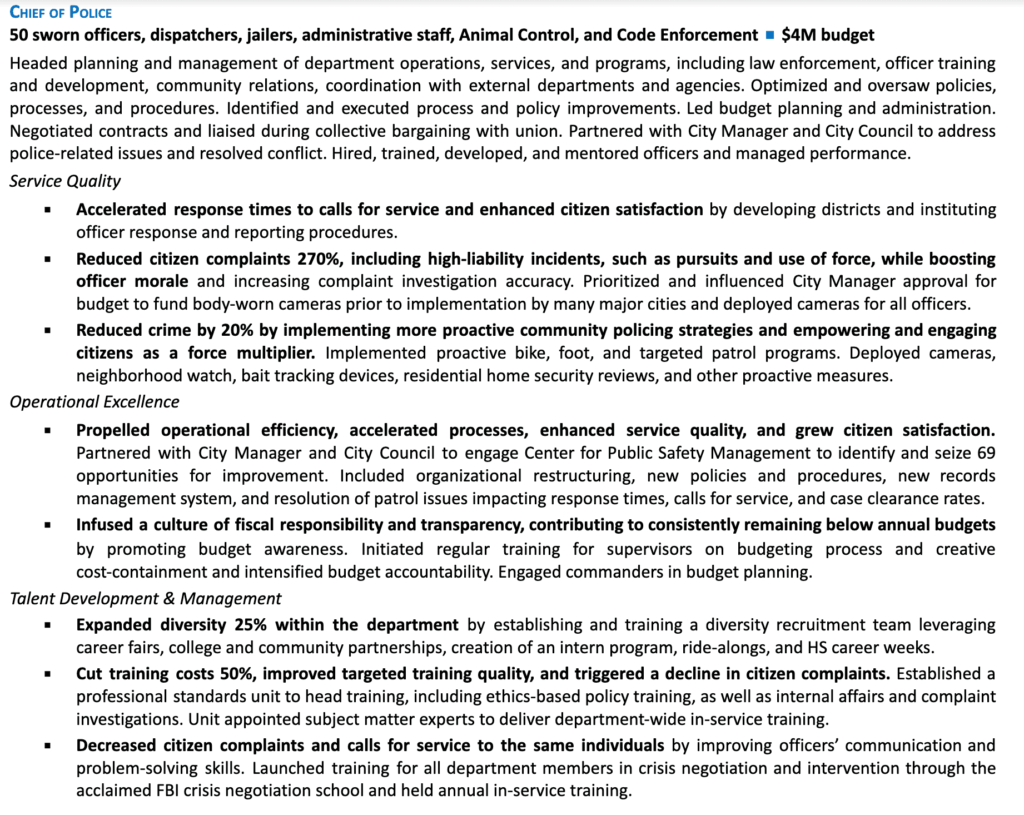 Police Chief Work Experience