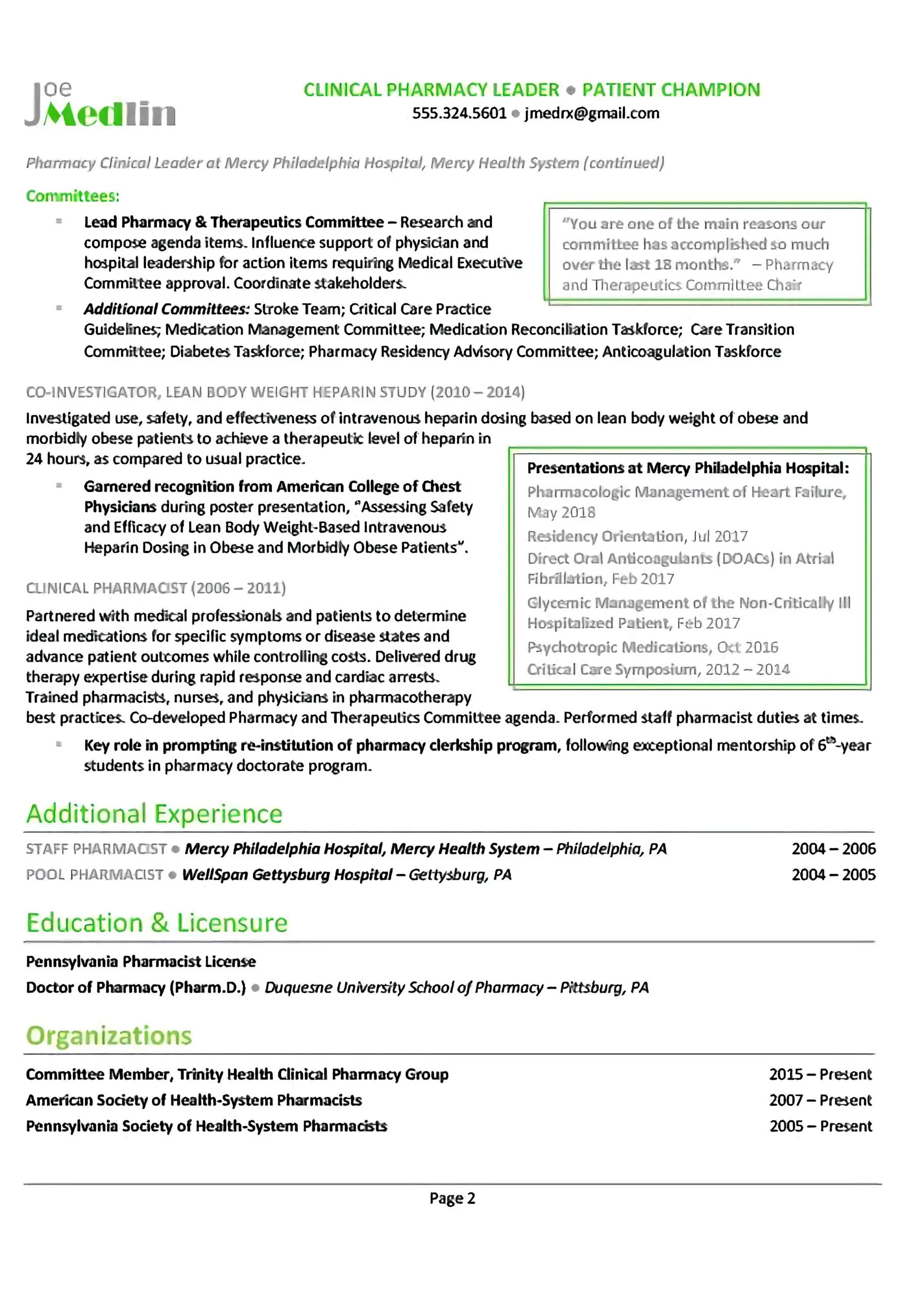 Resume for medical field