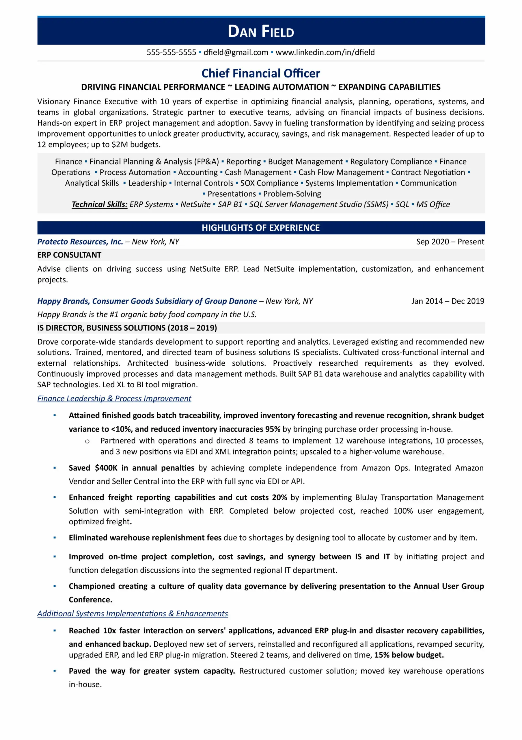example cfo resume