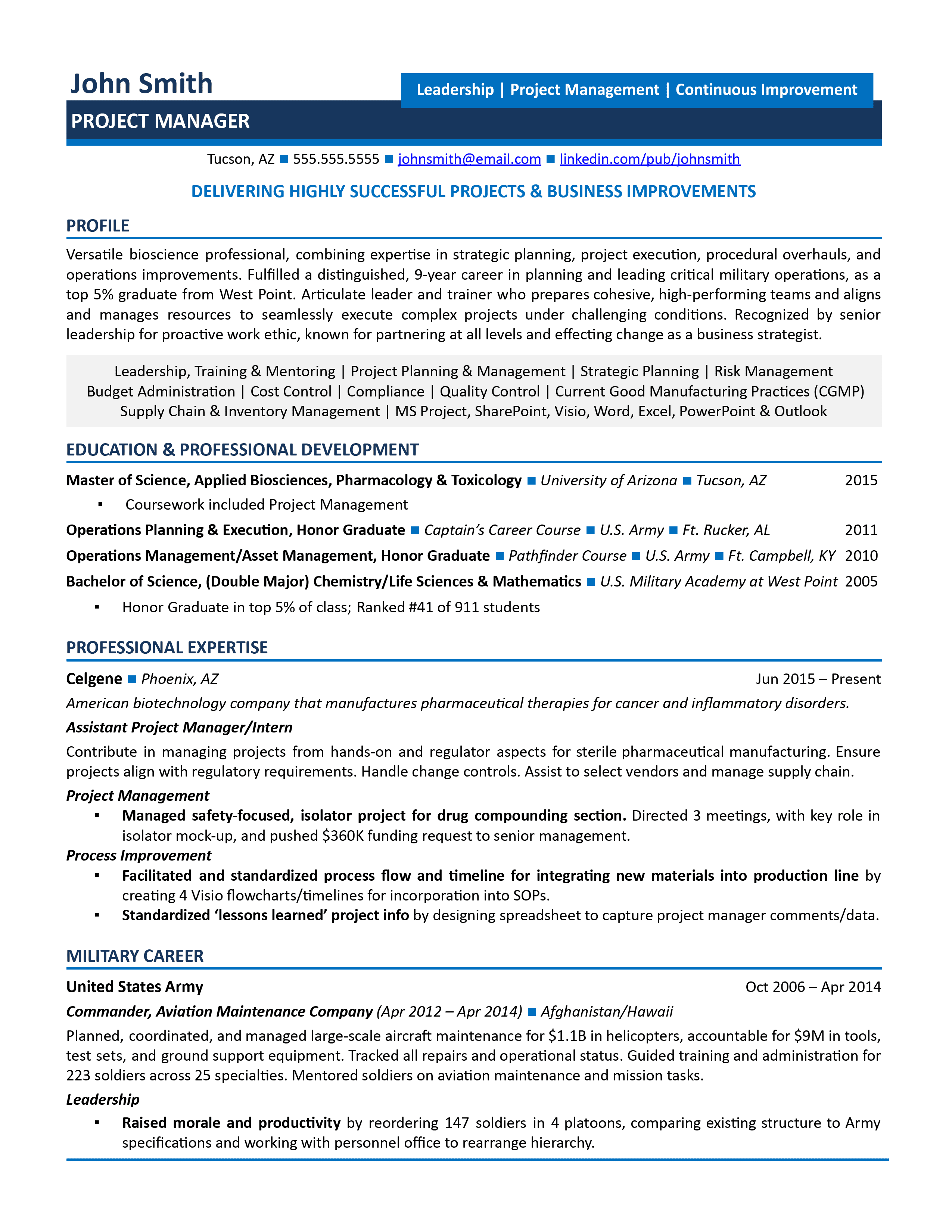 project manager resume examples