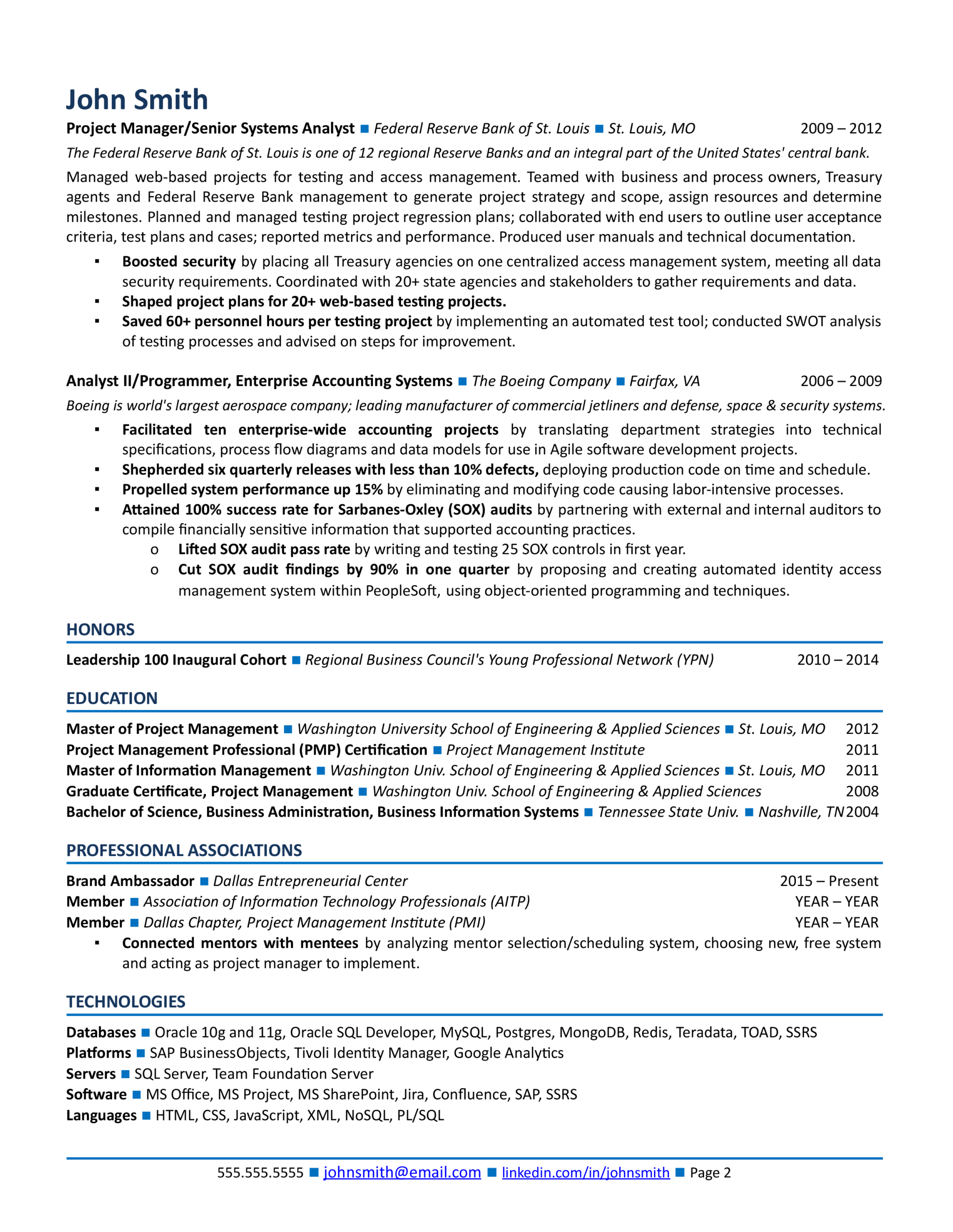 senior project manager resume sample