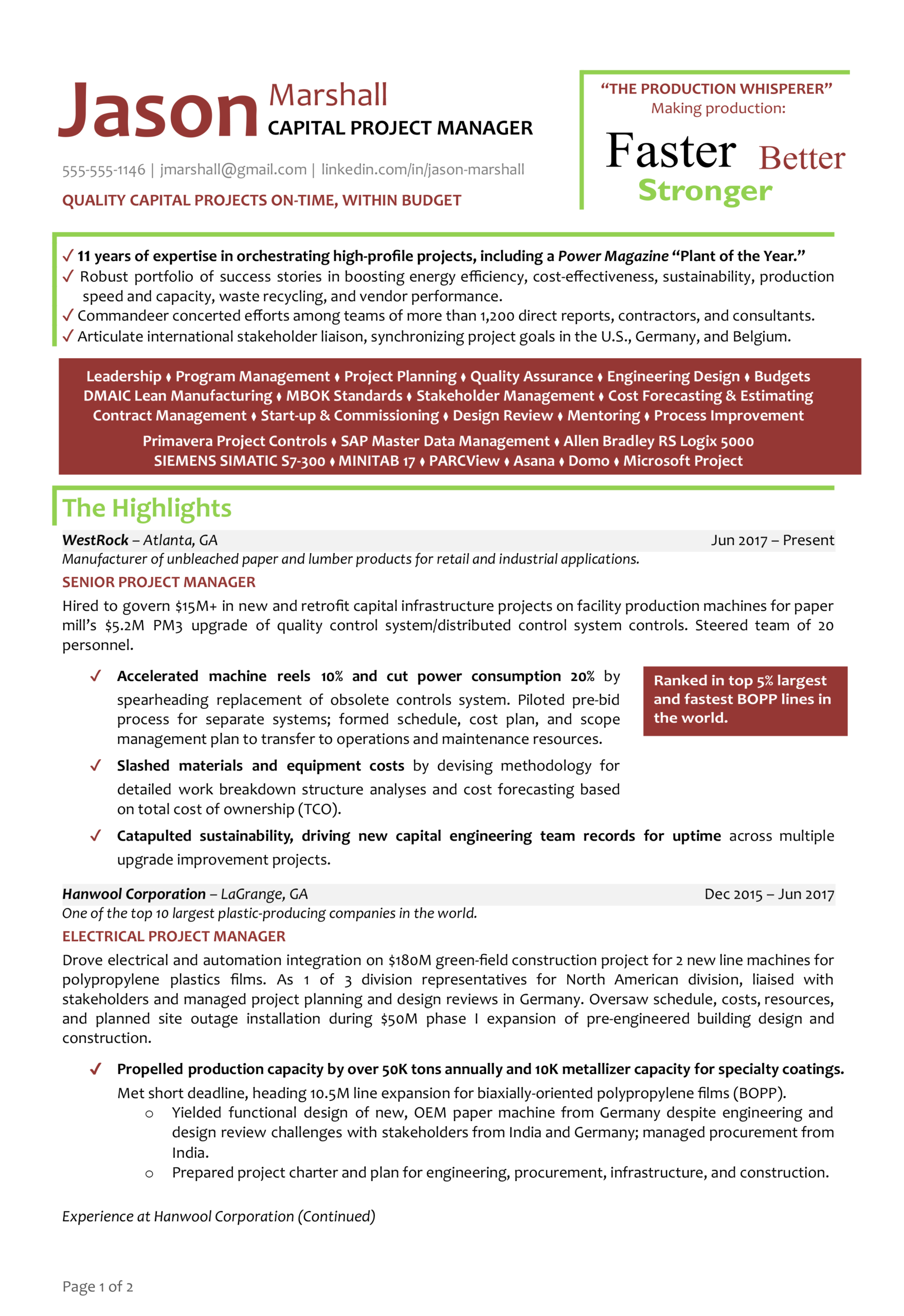 senior project manager resume