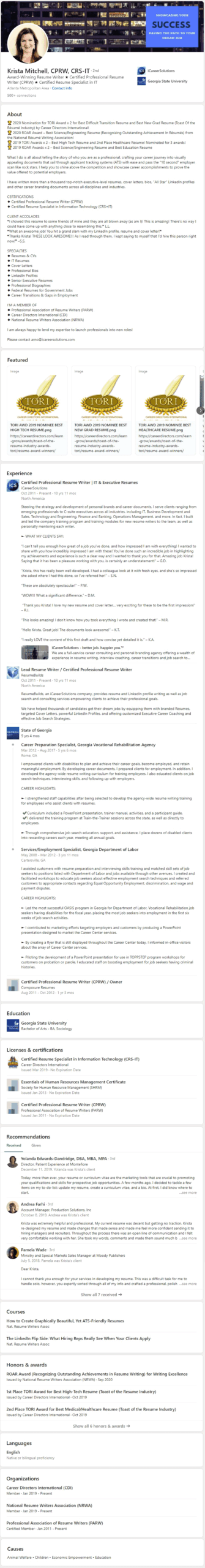 Sample LinkedIn profile 1 scaled Sample LinkedIn profile