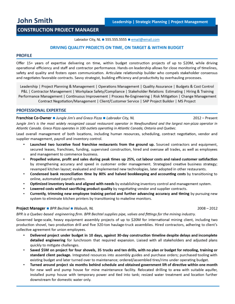 Construction Project Manager Resume Examples for 2026