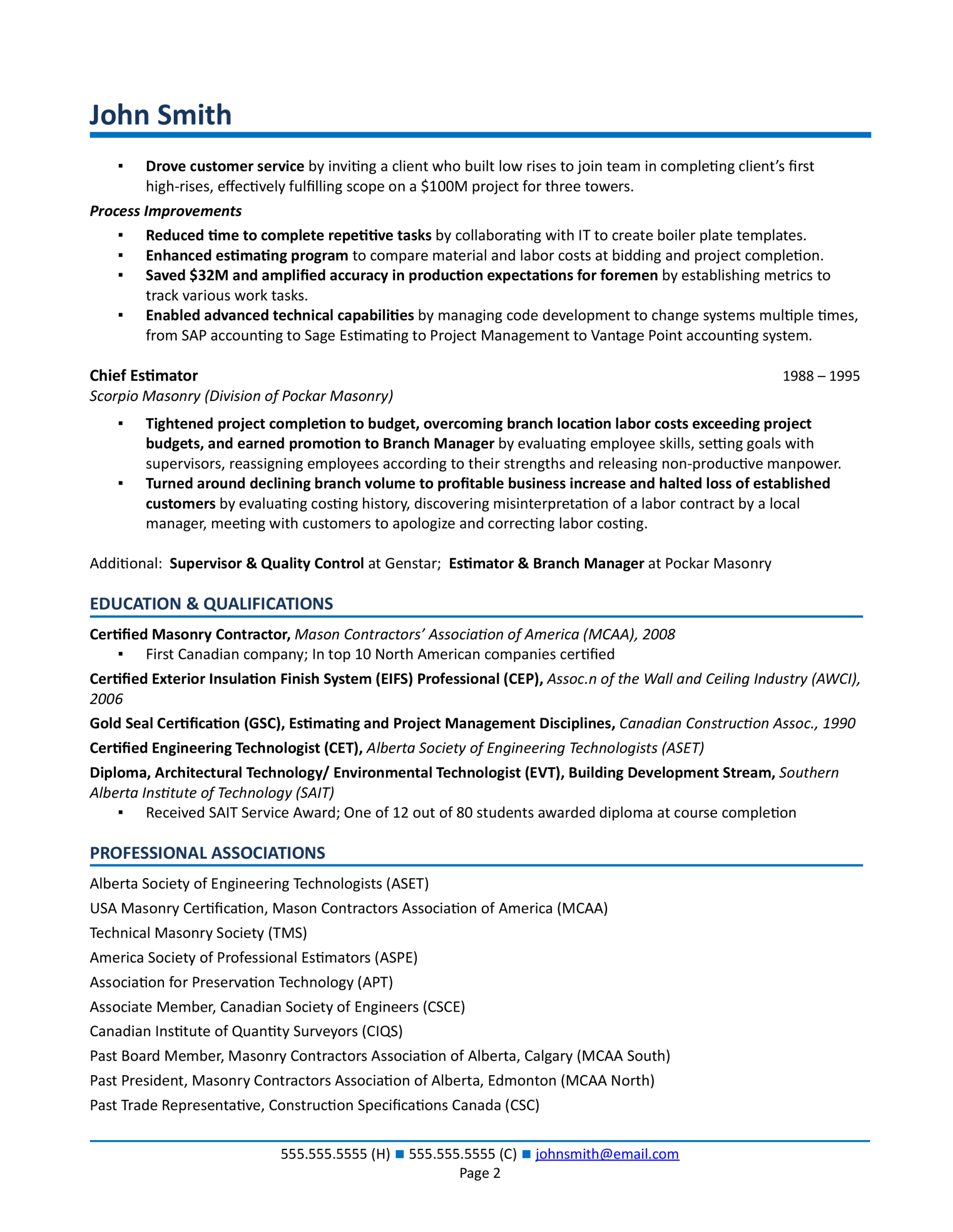 construction manager resume