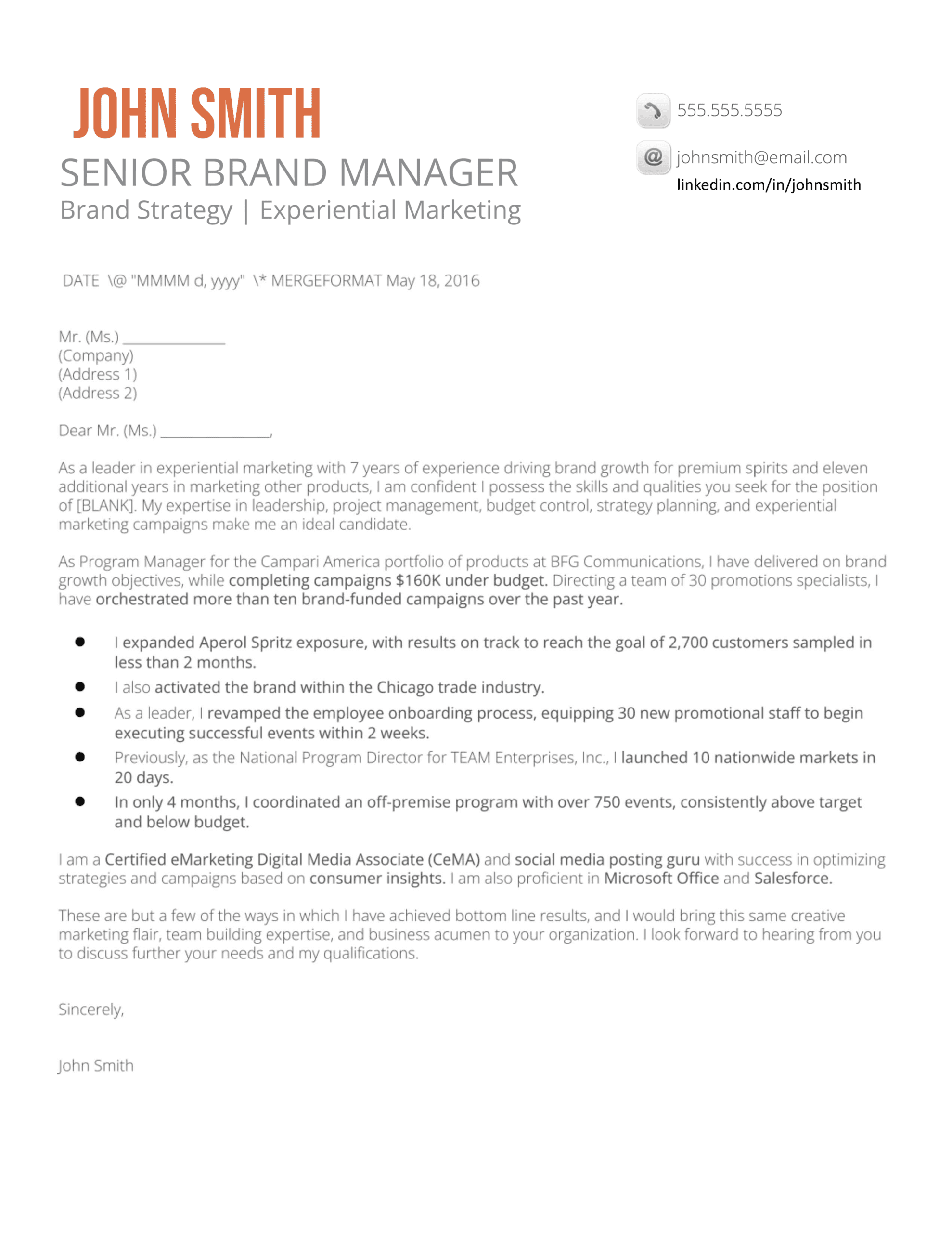 cover letter brand manager