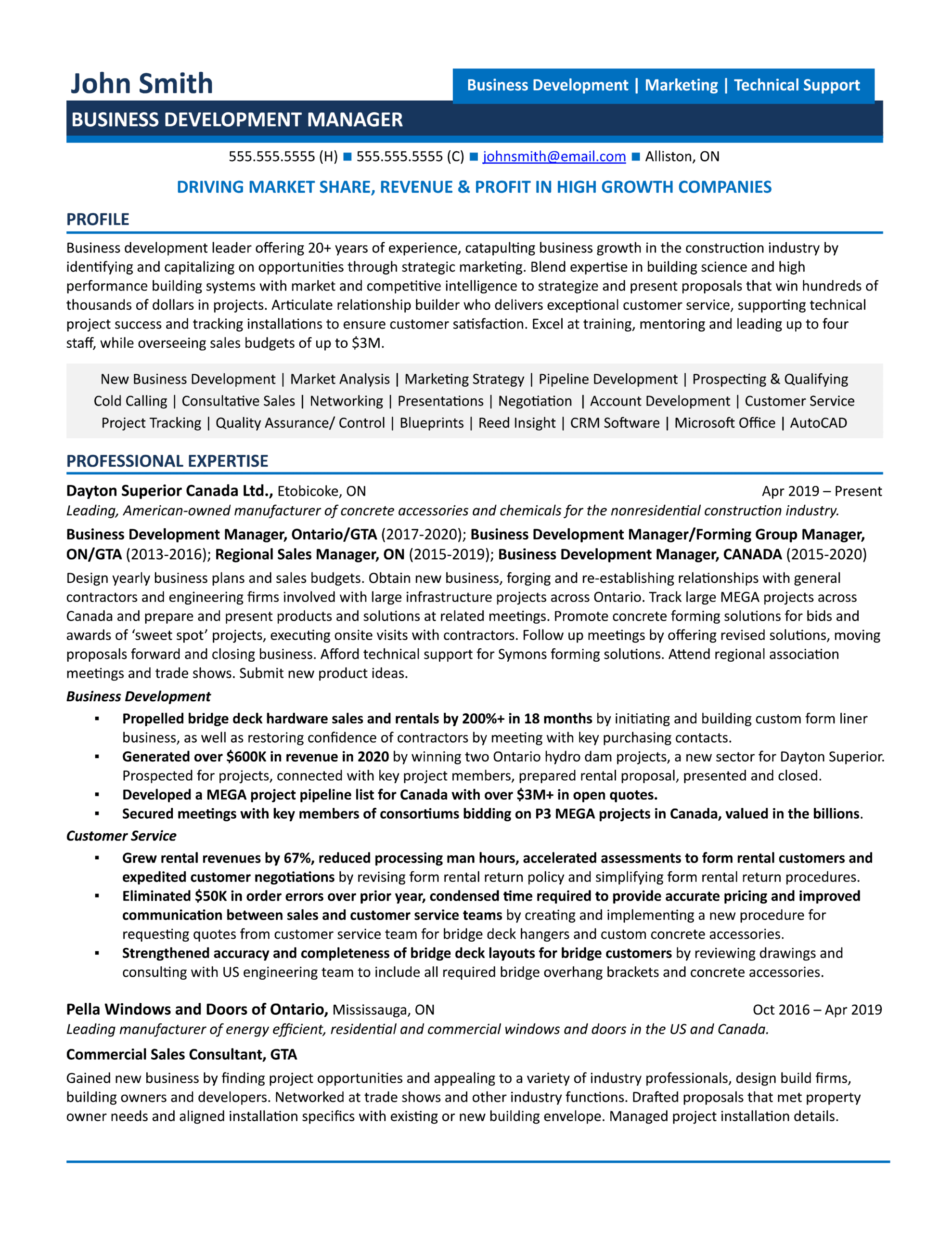 resume for business development manager