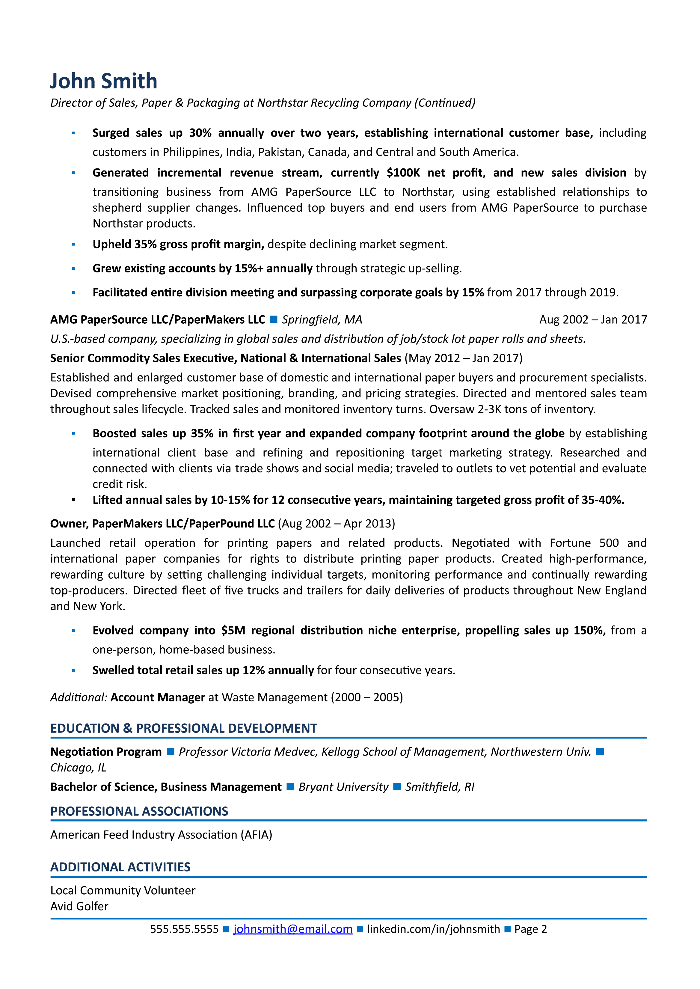 resume for regional sales manager