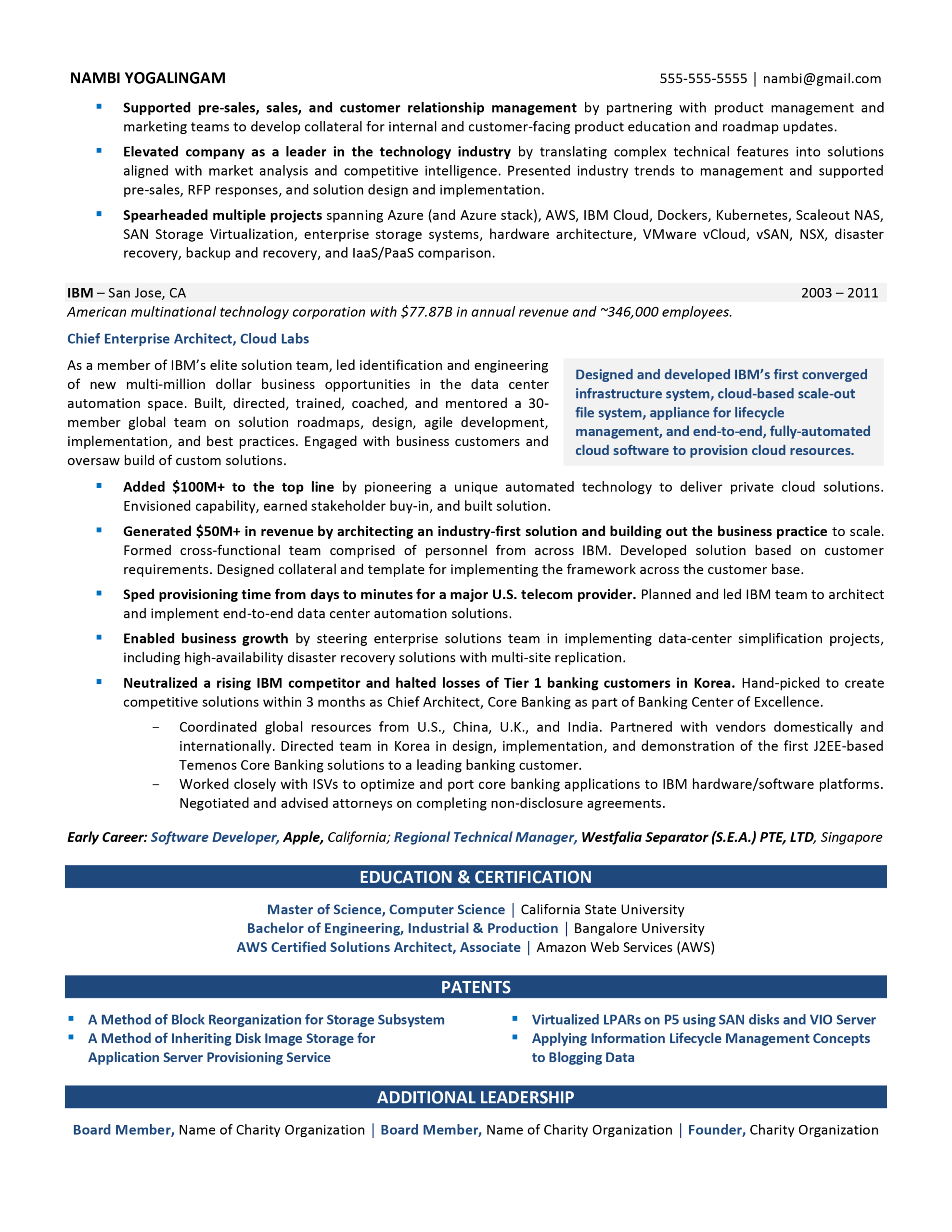 senior transformation officer resume example