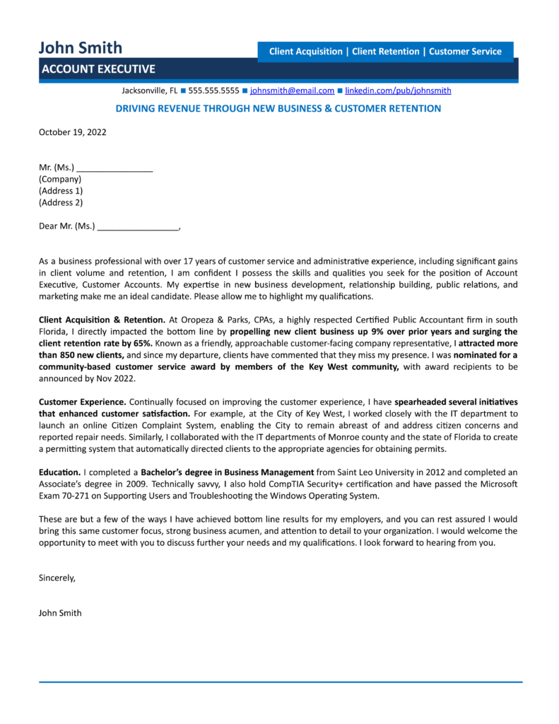 account executive cover letter