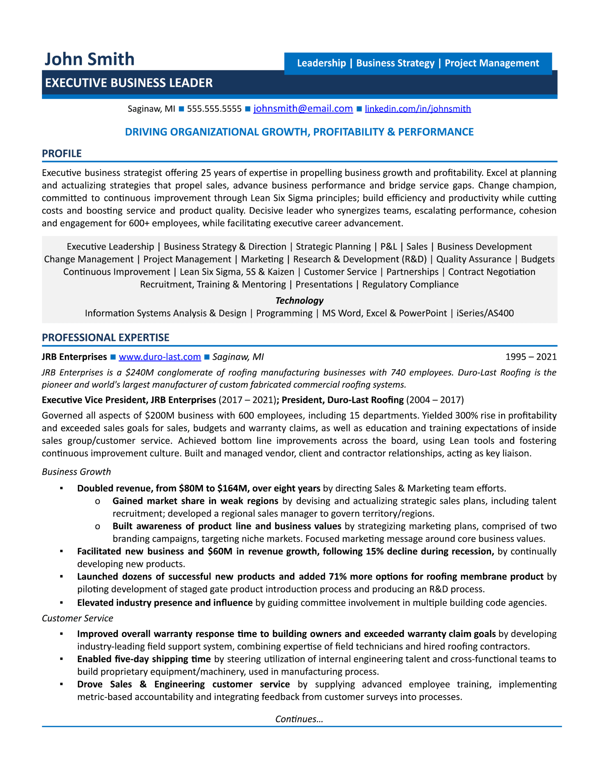 business executive resume