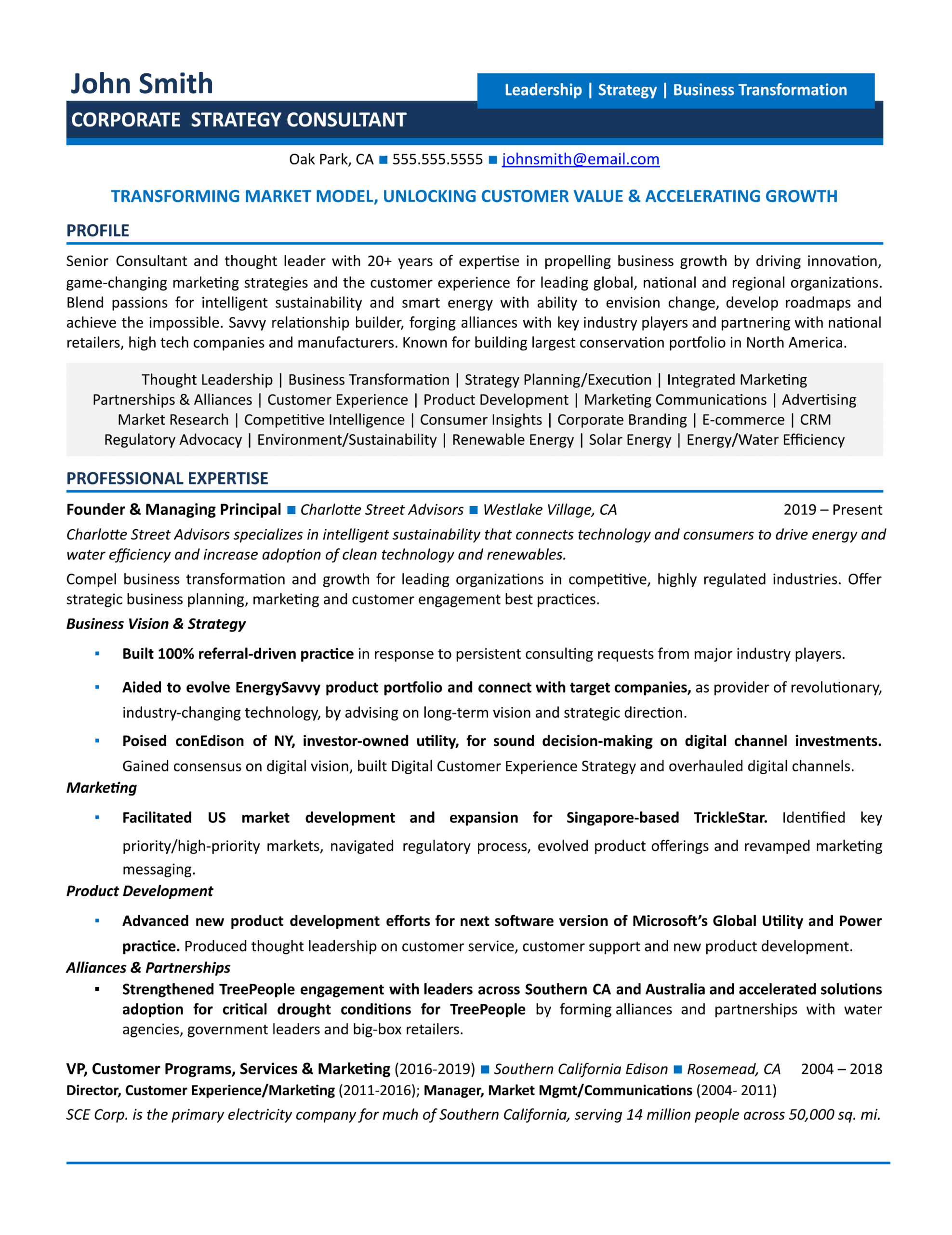 corporate strategy resume