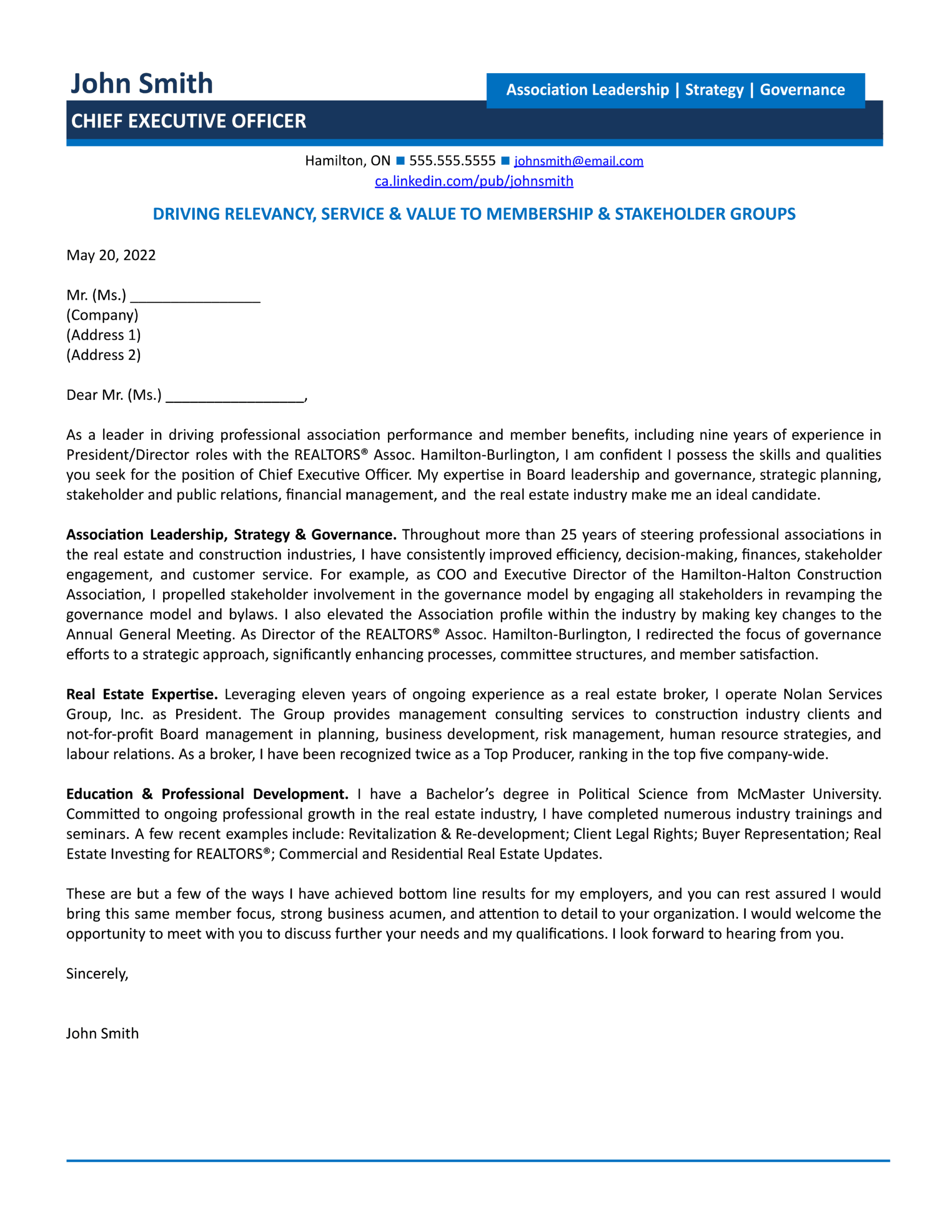 ceo cover letter examples