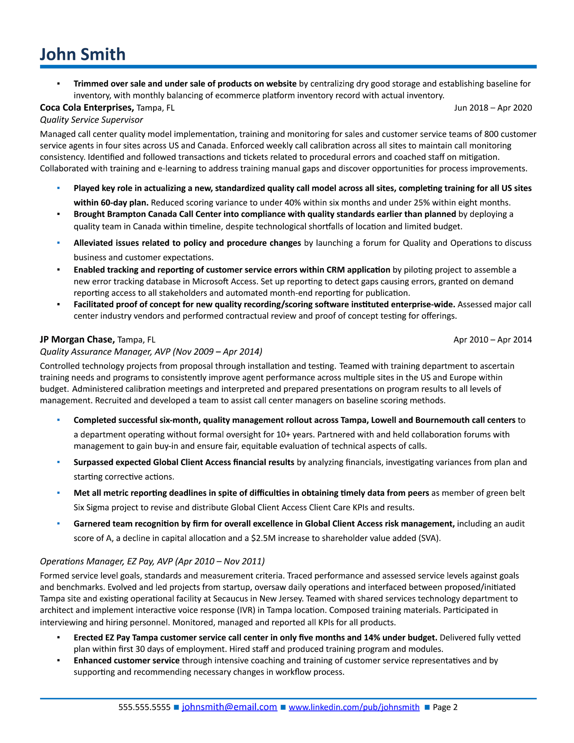 example of operations manager resume