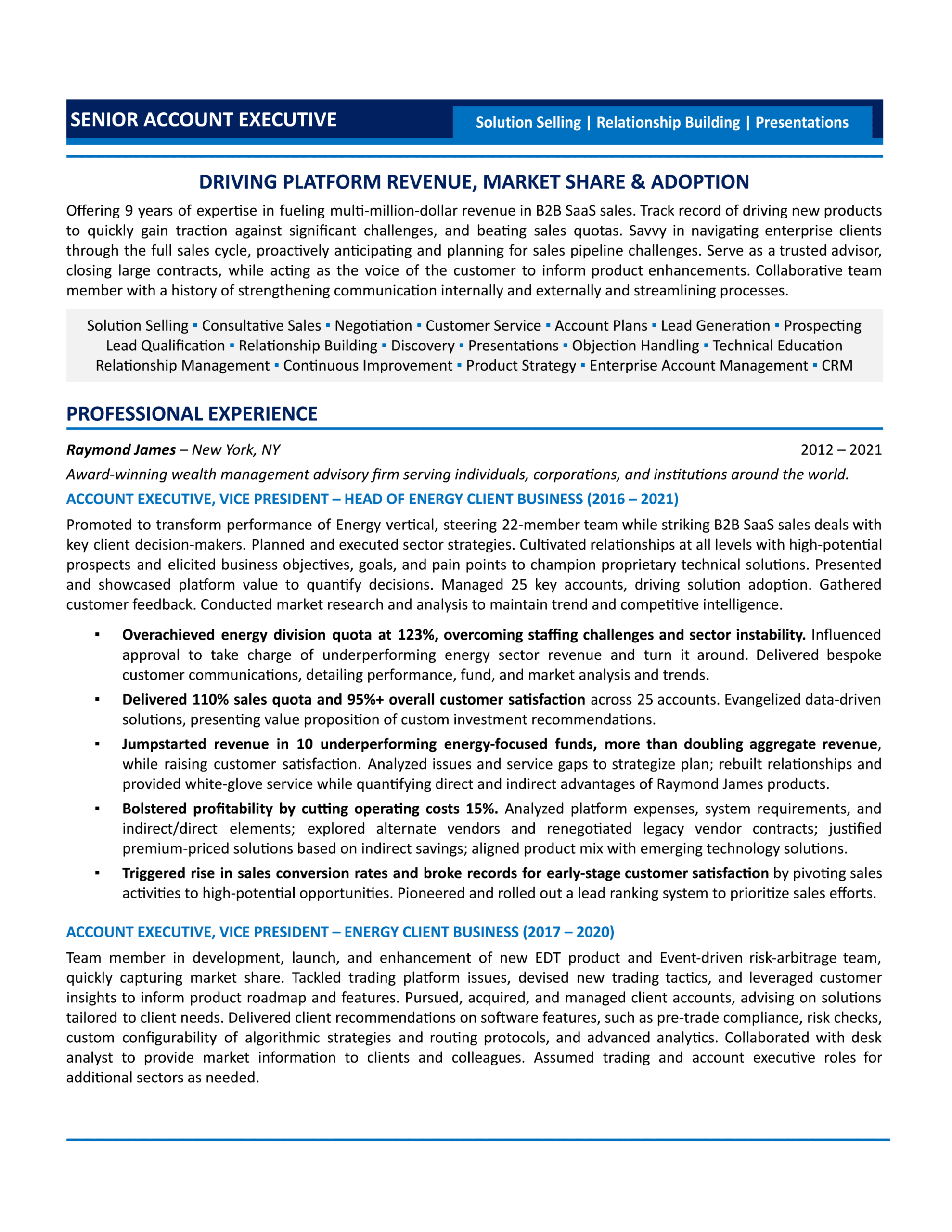 senior account executive resume