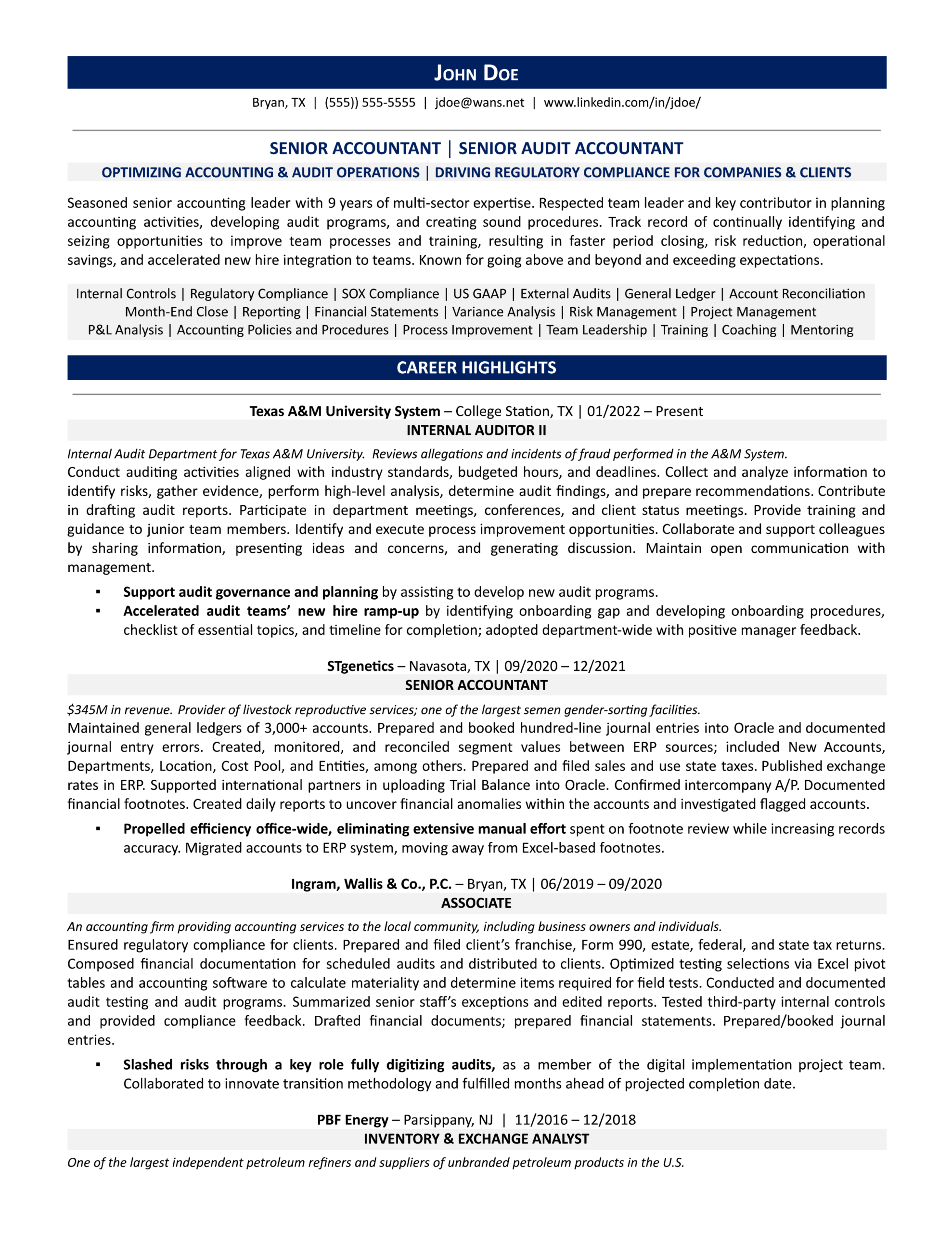 senior accountant resume