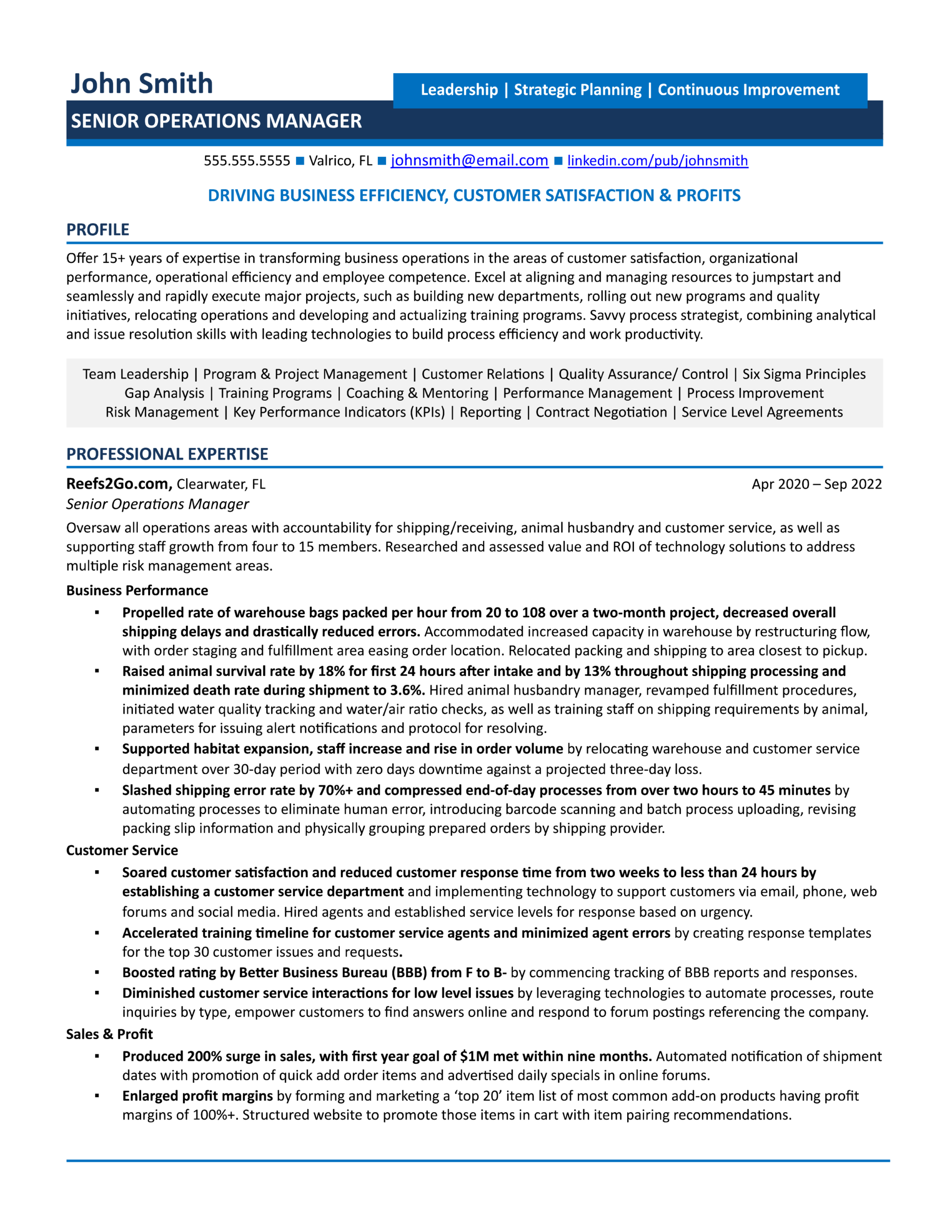 senior operations manager resume