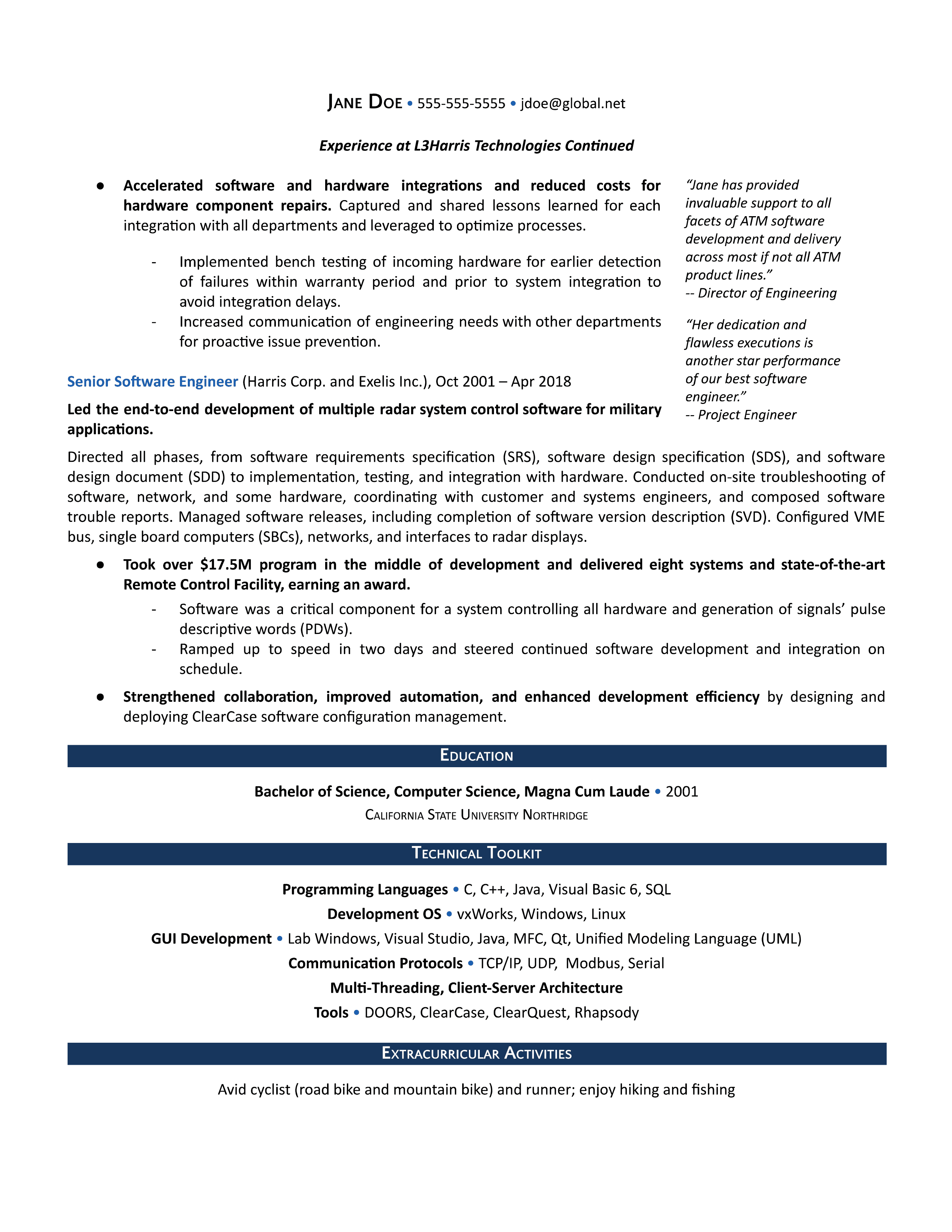 senior software engineer sample resume