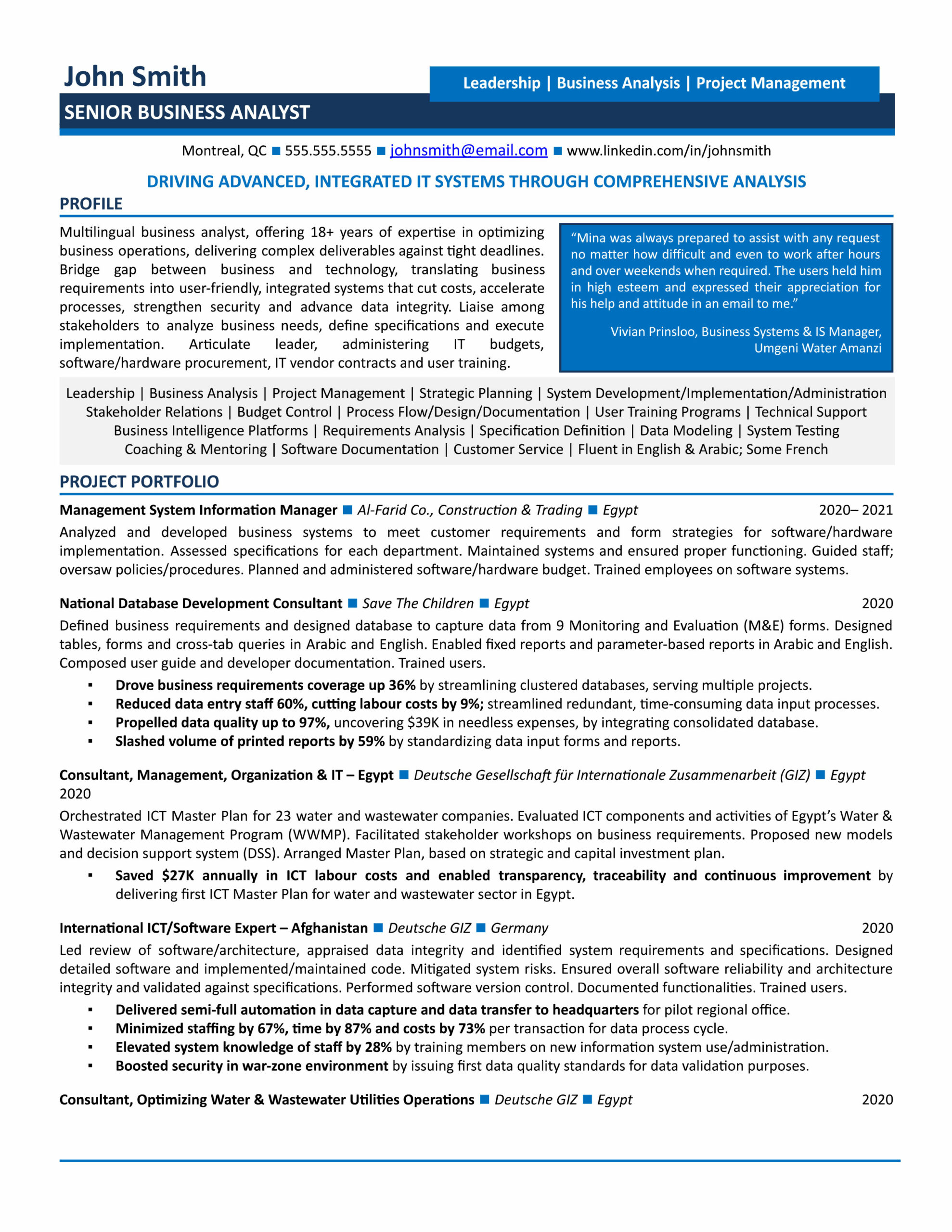 senior business analyst resume