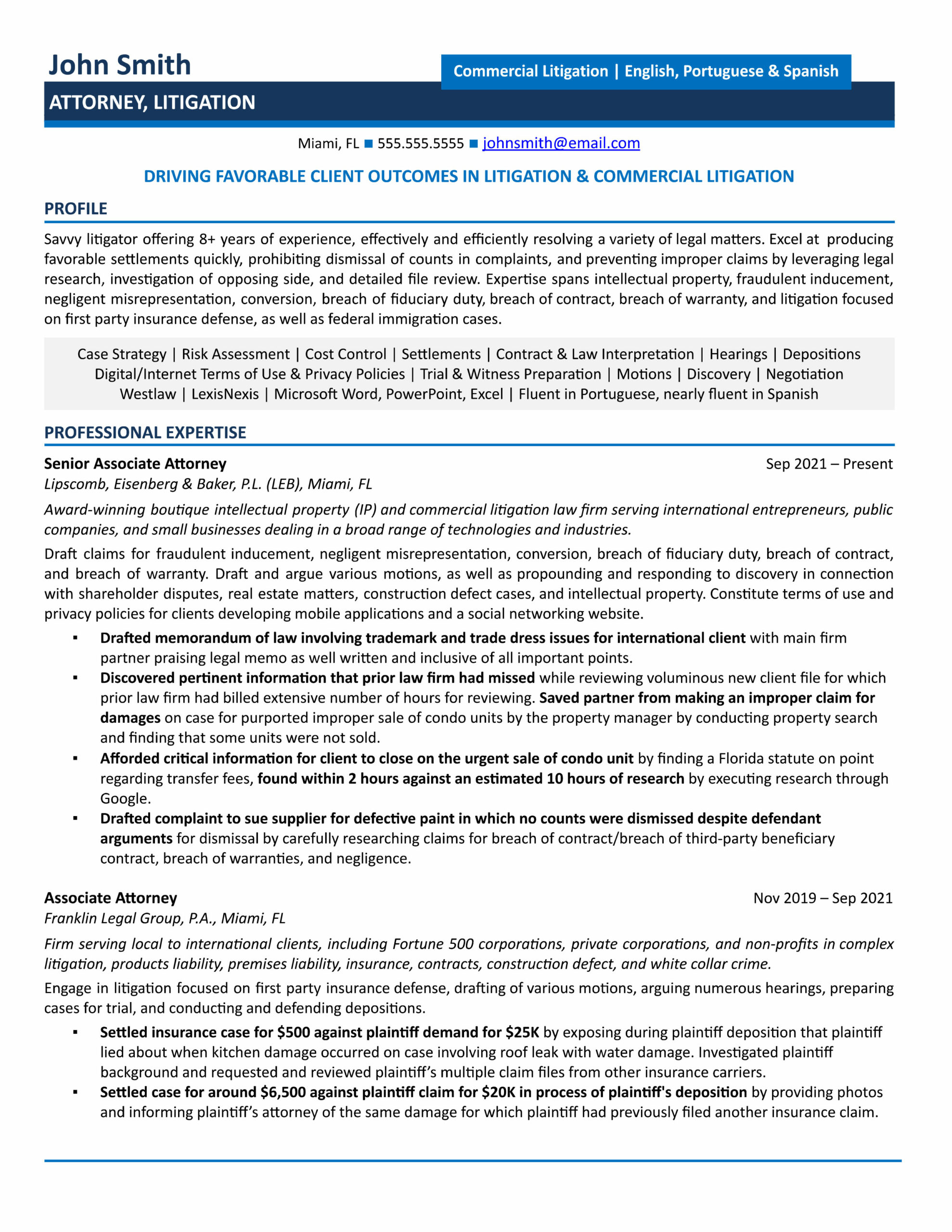 litigation attorney resume