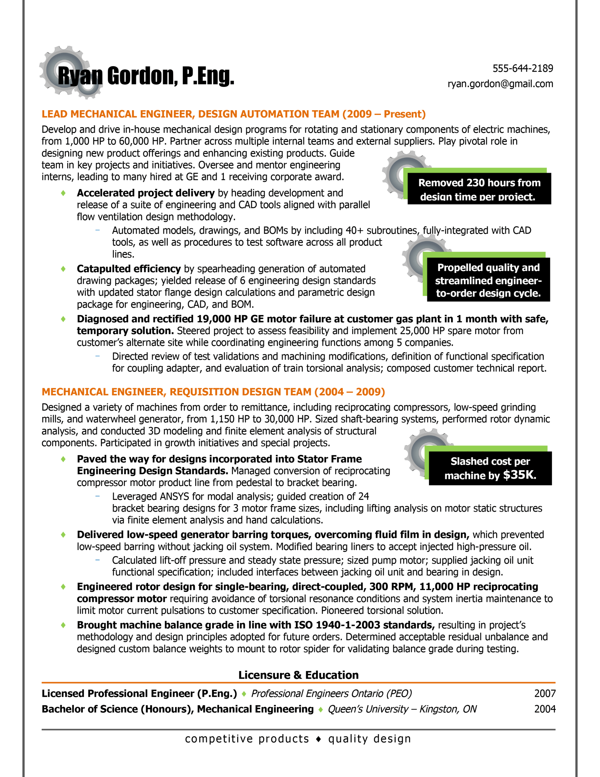 mechanical engineer resume example