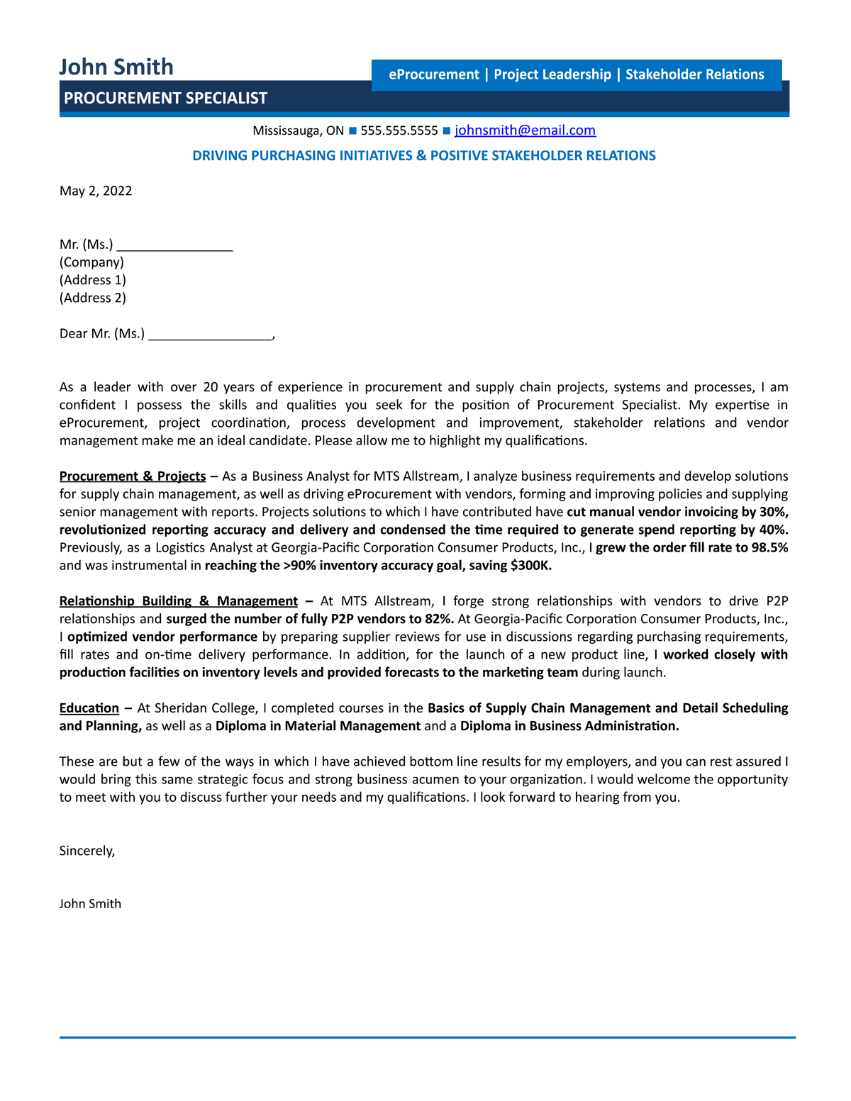 procurement specialist cover letter