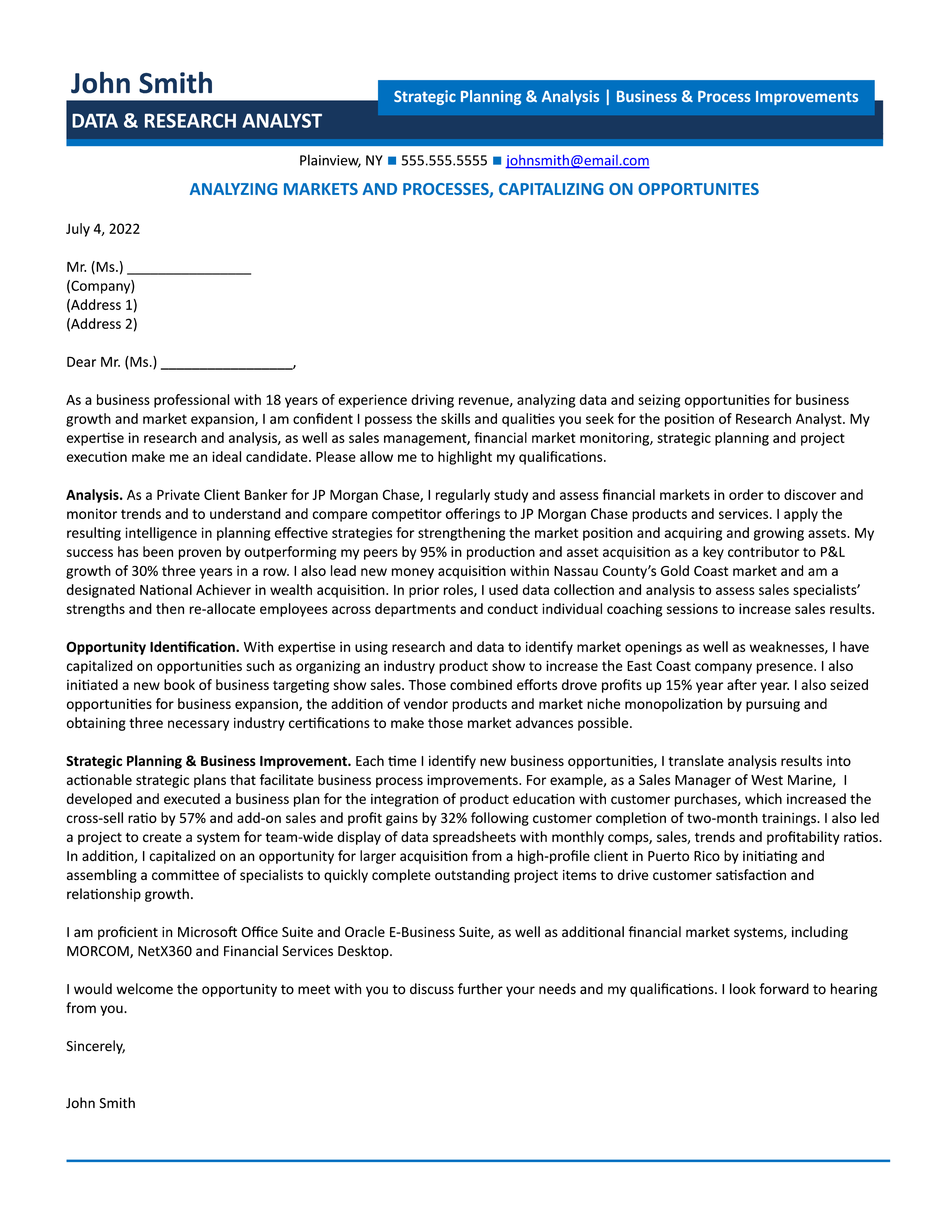 research analyst cover letter