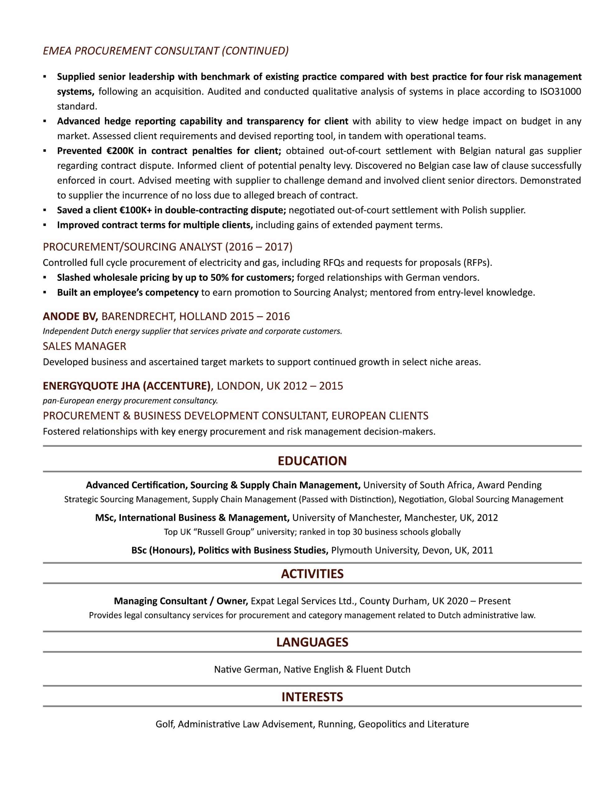 resume for procurement manager