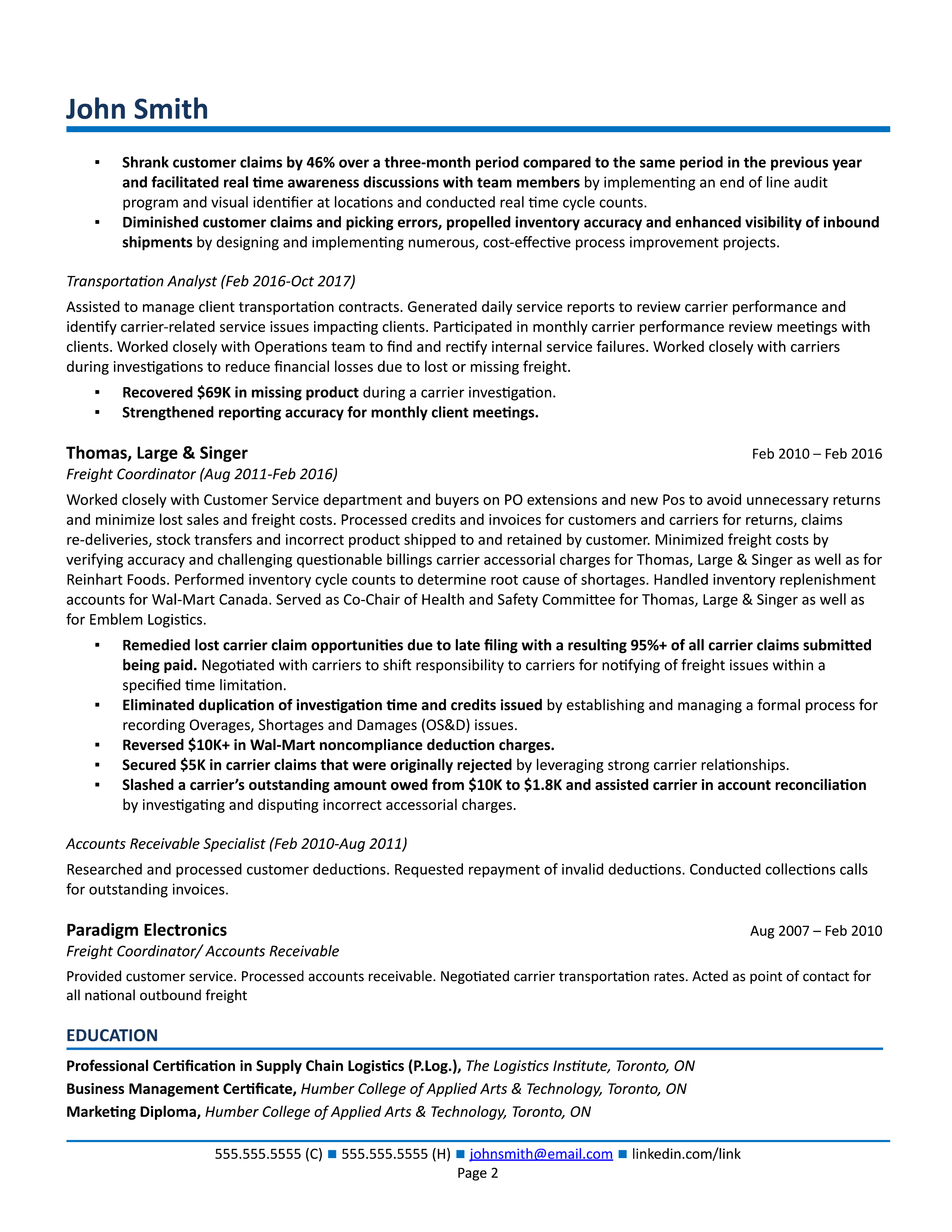 supply chain analyst resume sample