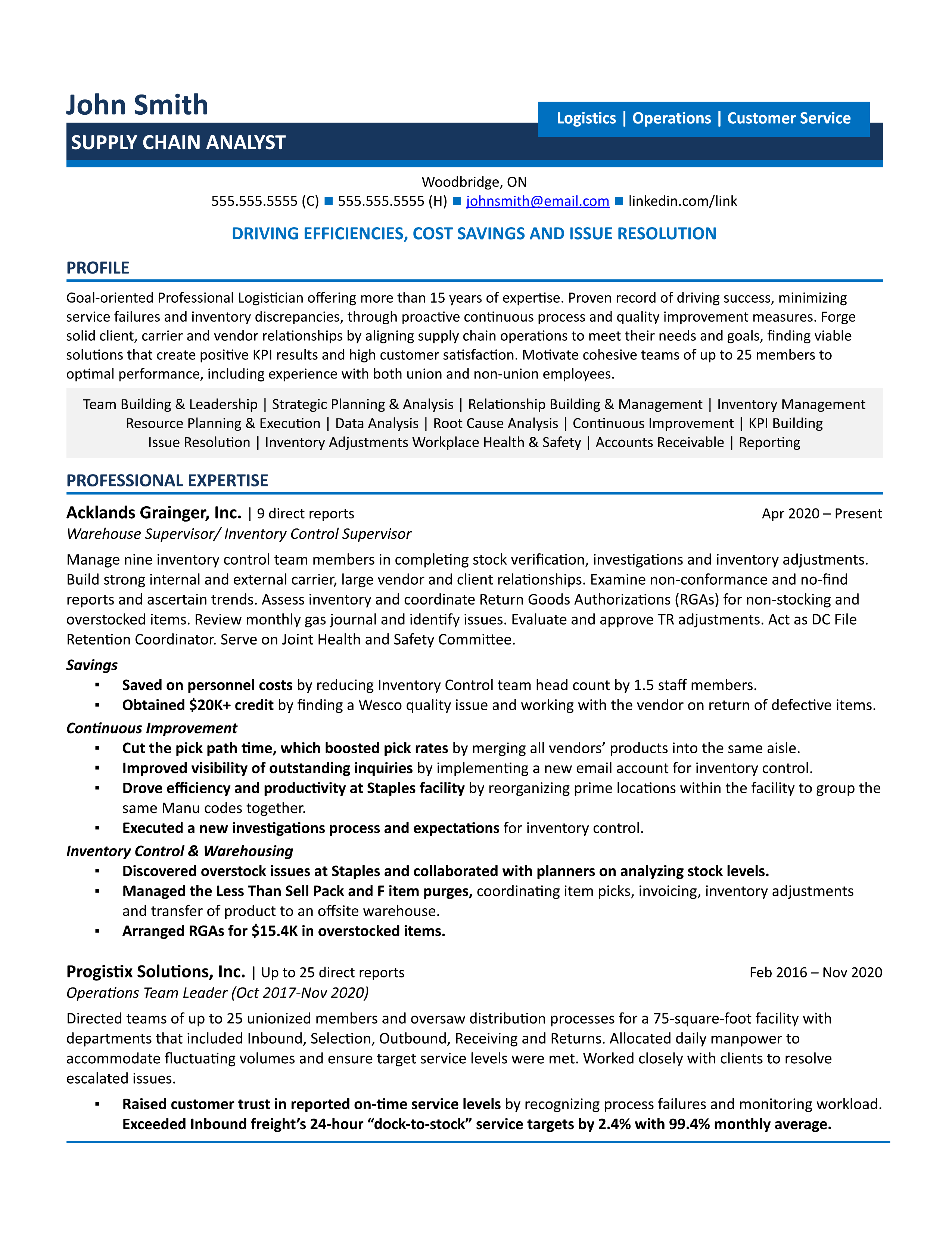 supply chain analyst resume