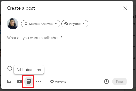 add document in linkedin post