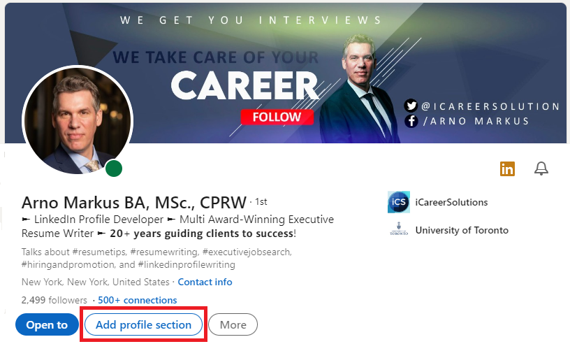 add profile section on linkedin