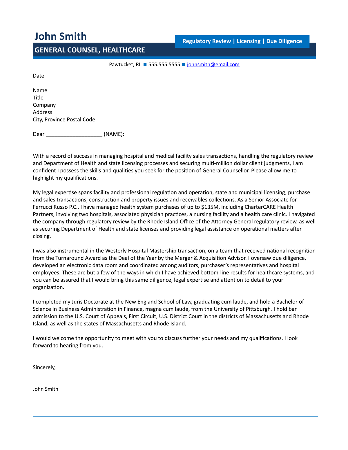 general counsel cover letter