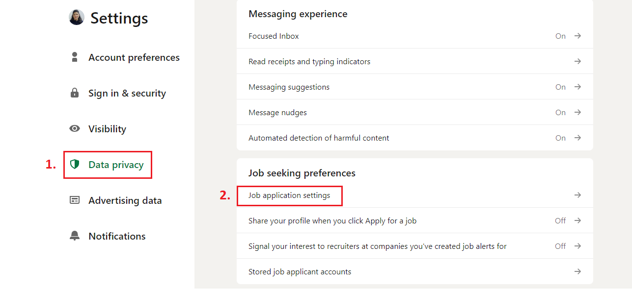 job application settings