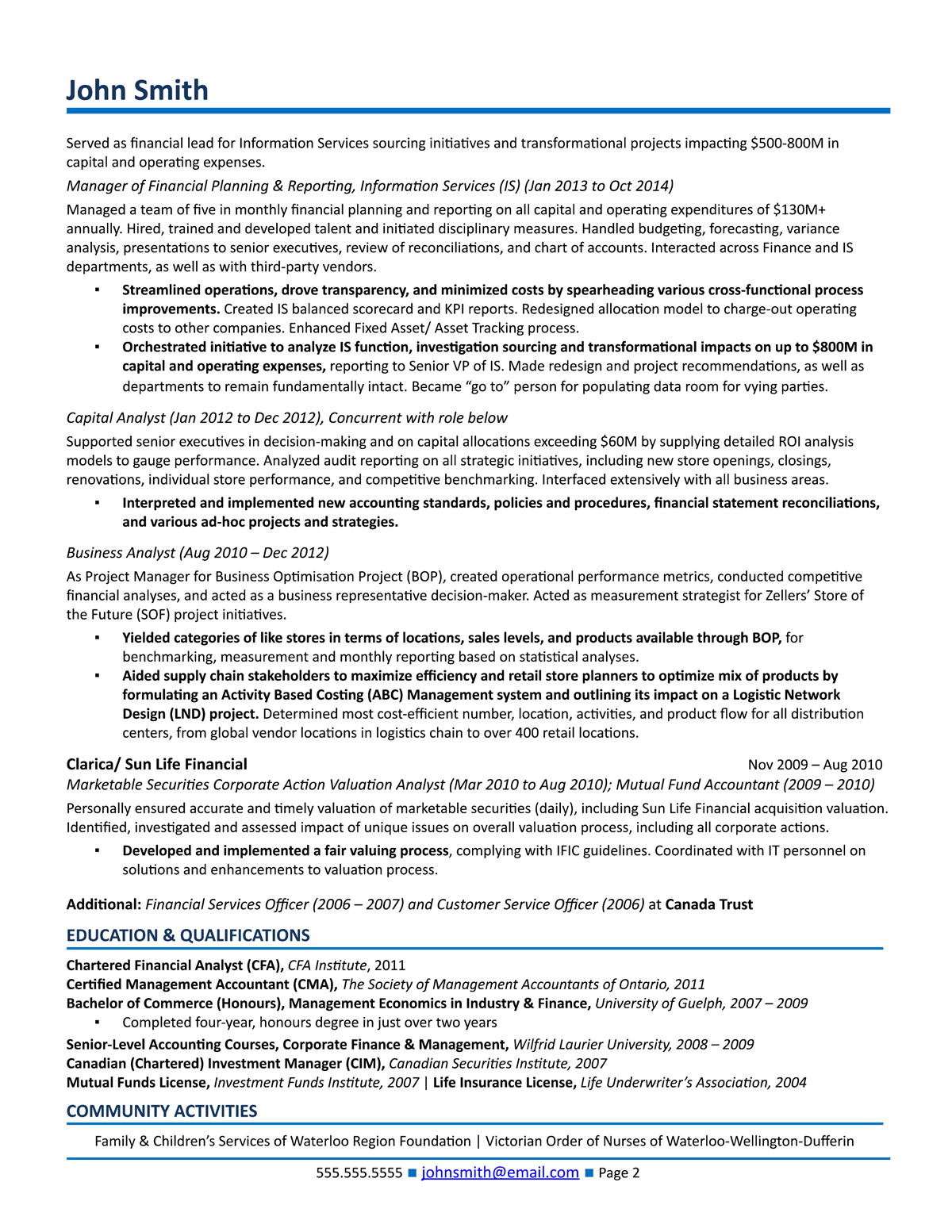 finance manager resume sample