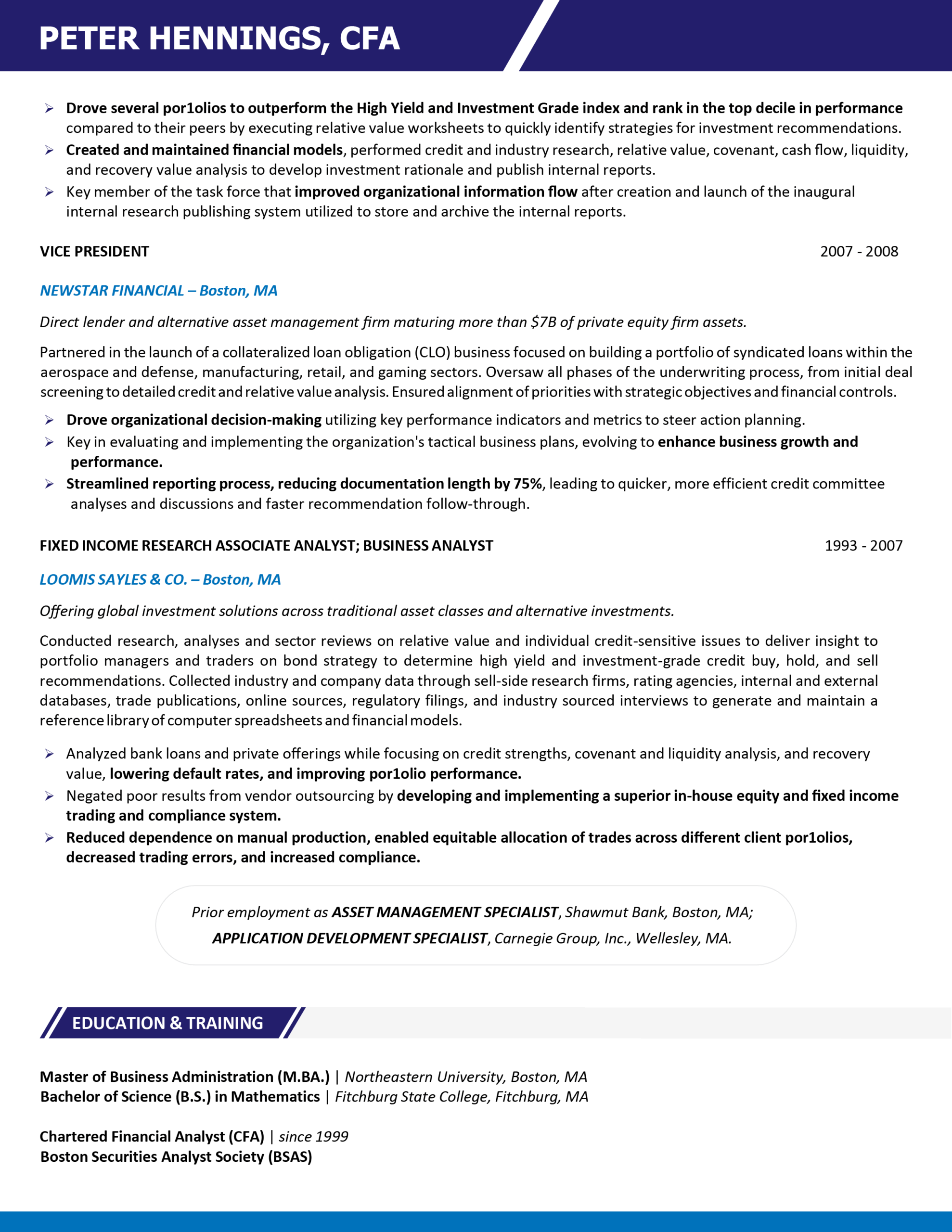 financial analyst resume sample