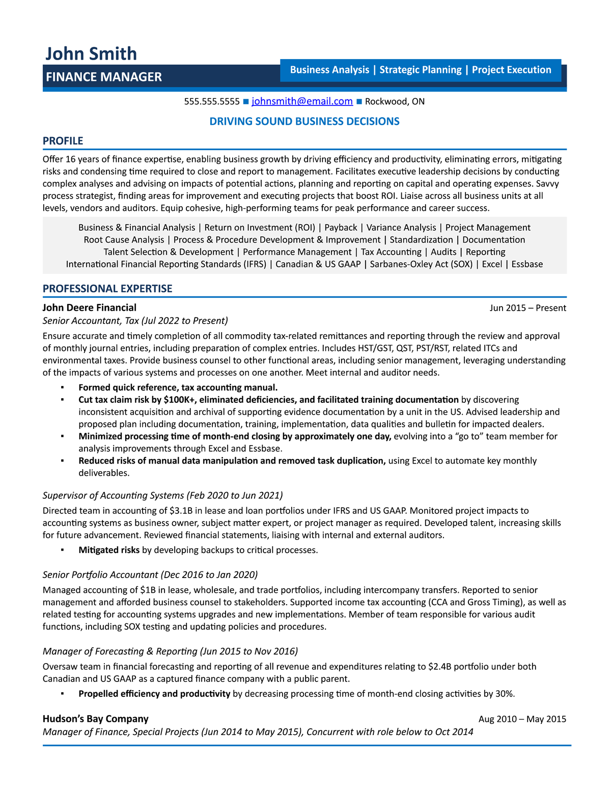 resume finance manager