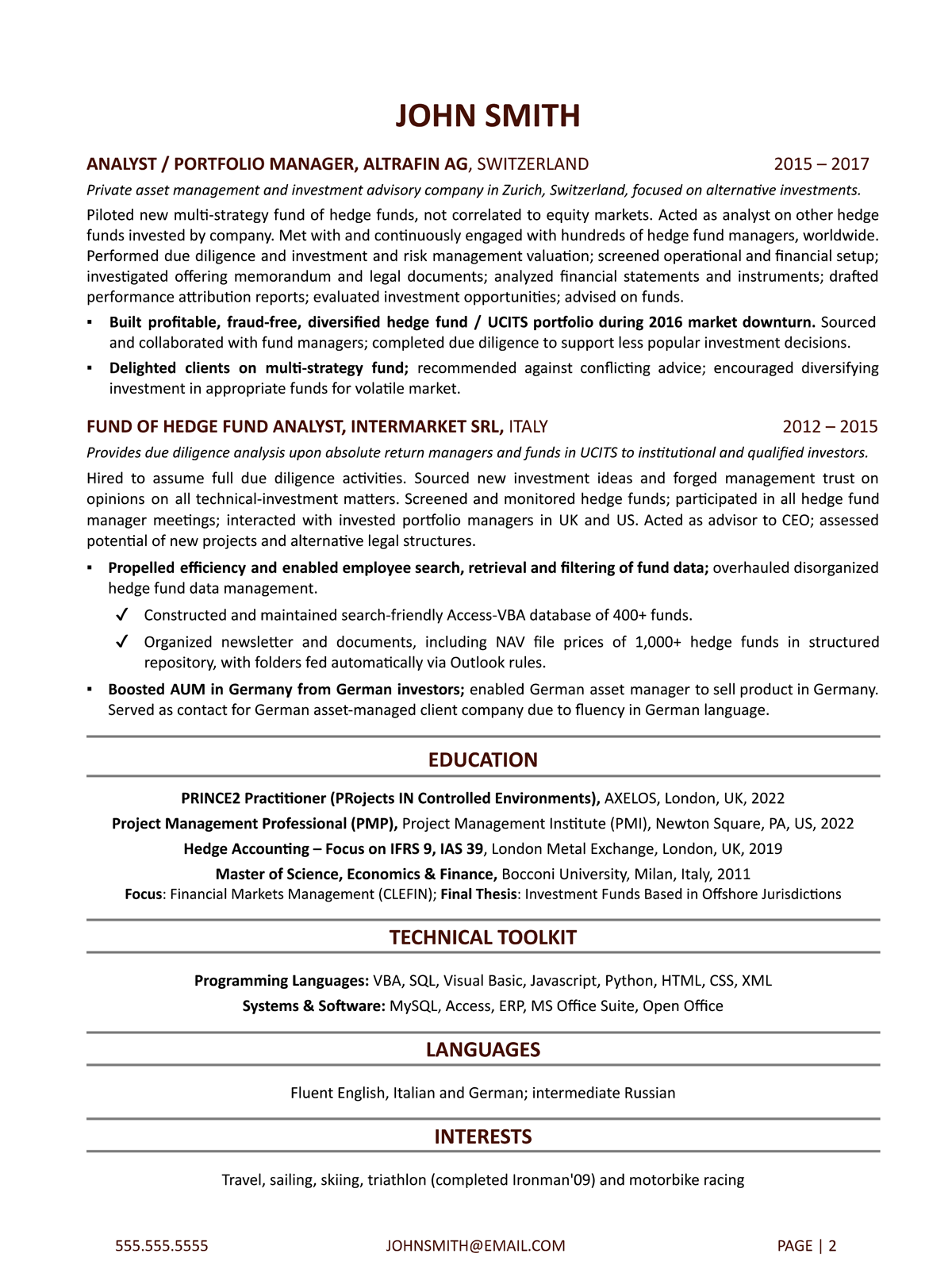resumes for finance managers