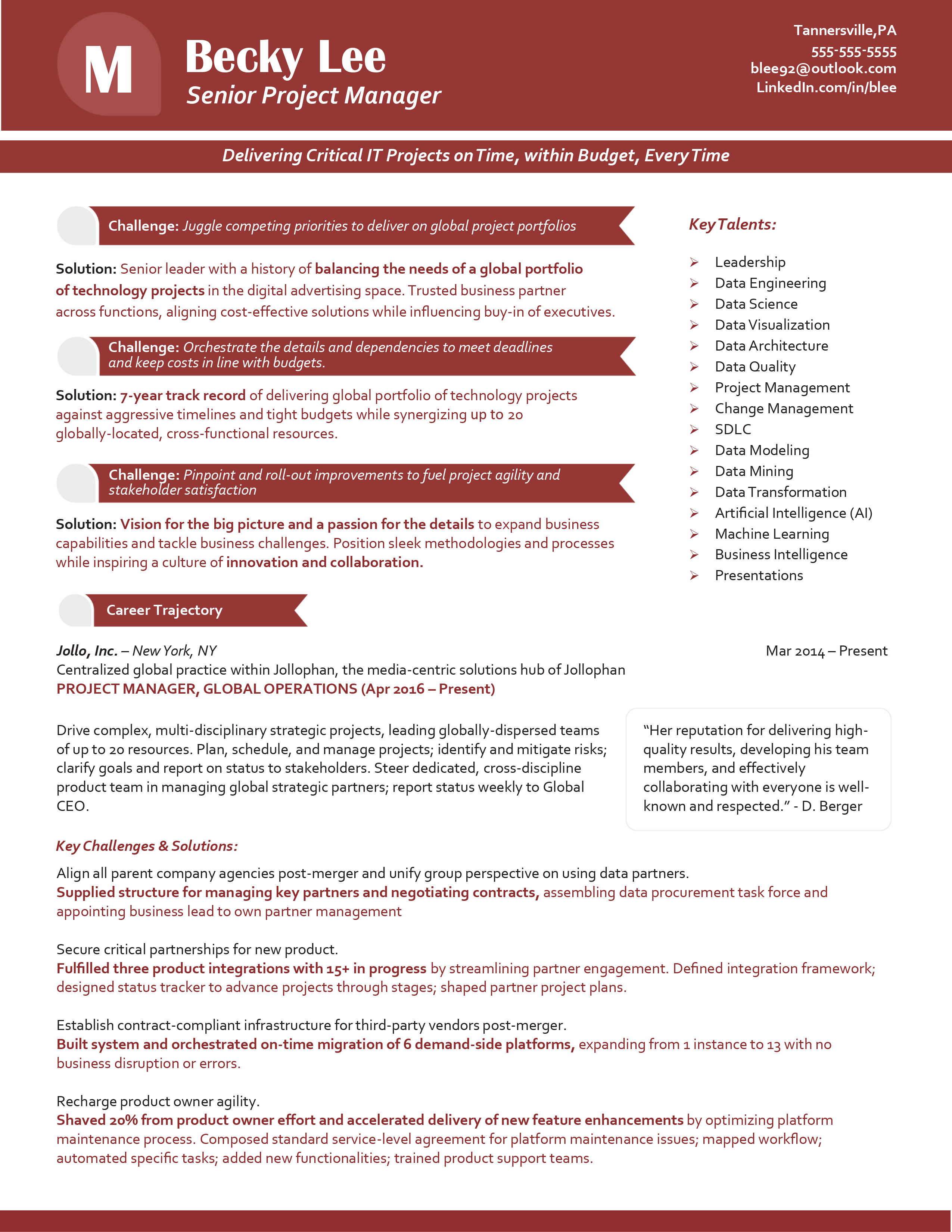 senior project manager resume
