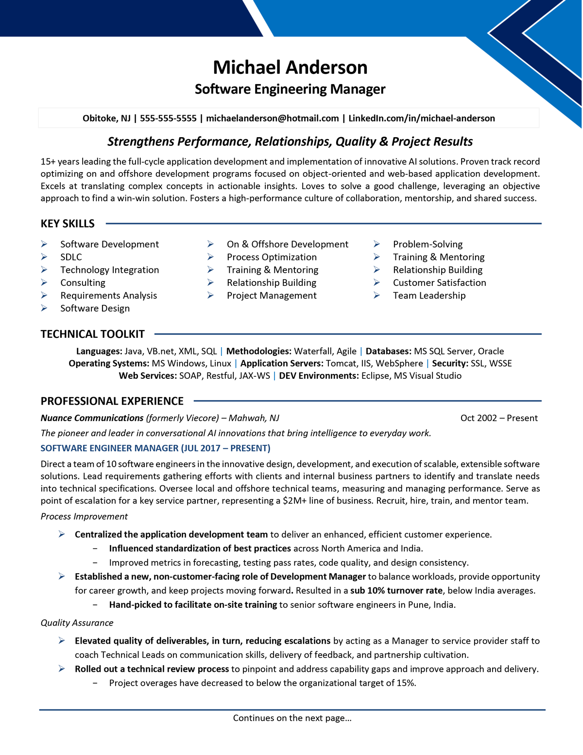 software engineering manager resume