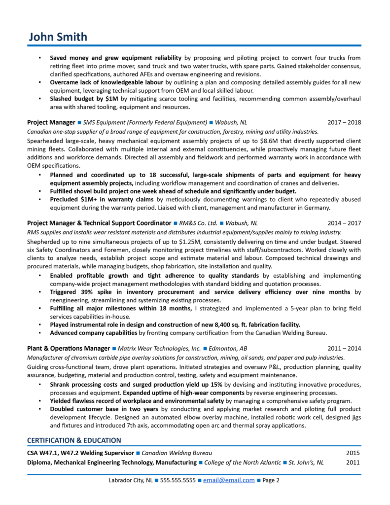Project Manager Resume Examples - Project Manager Resume Bullet Points 791x1024
