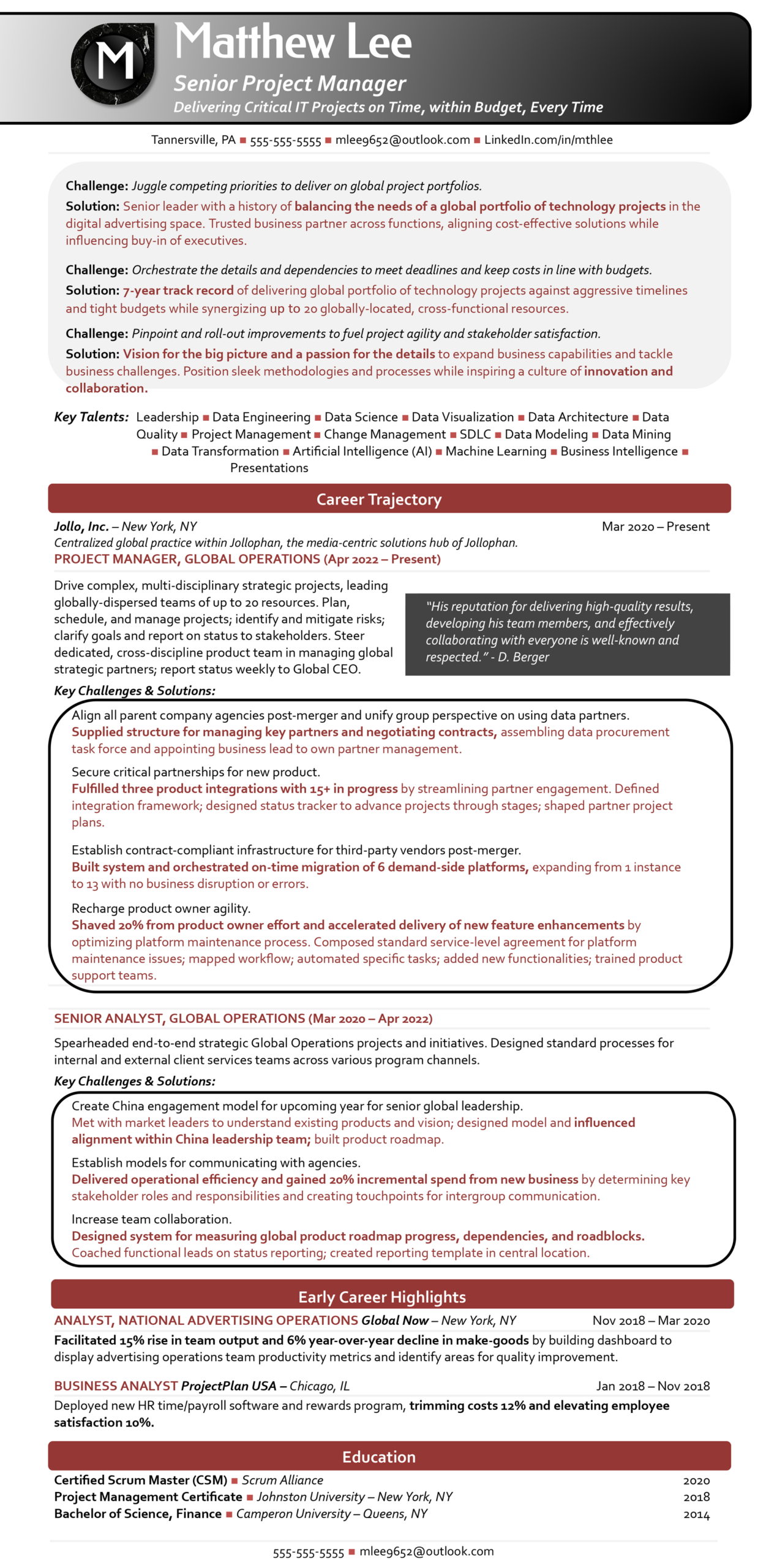 senior project manager resume 1 senior project manager resume example